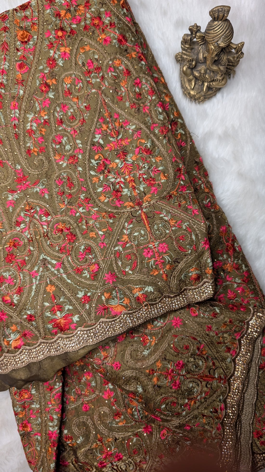 Light Green Embroidery and Stone Work Tissue Saree