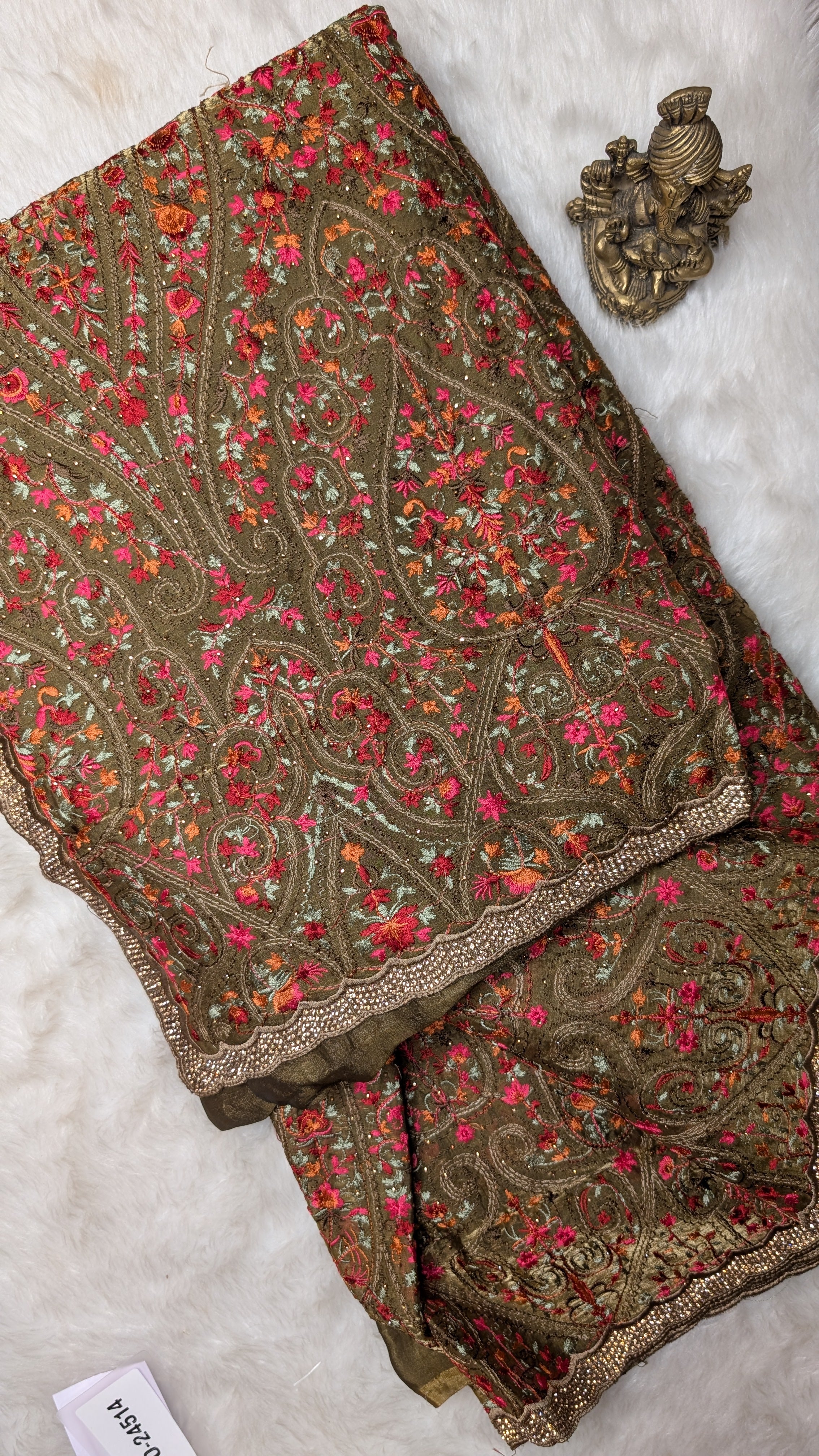 Light Green Embroidery and Stone Work Tissue Saree