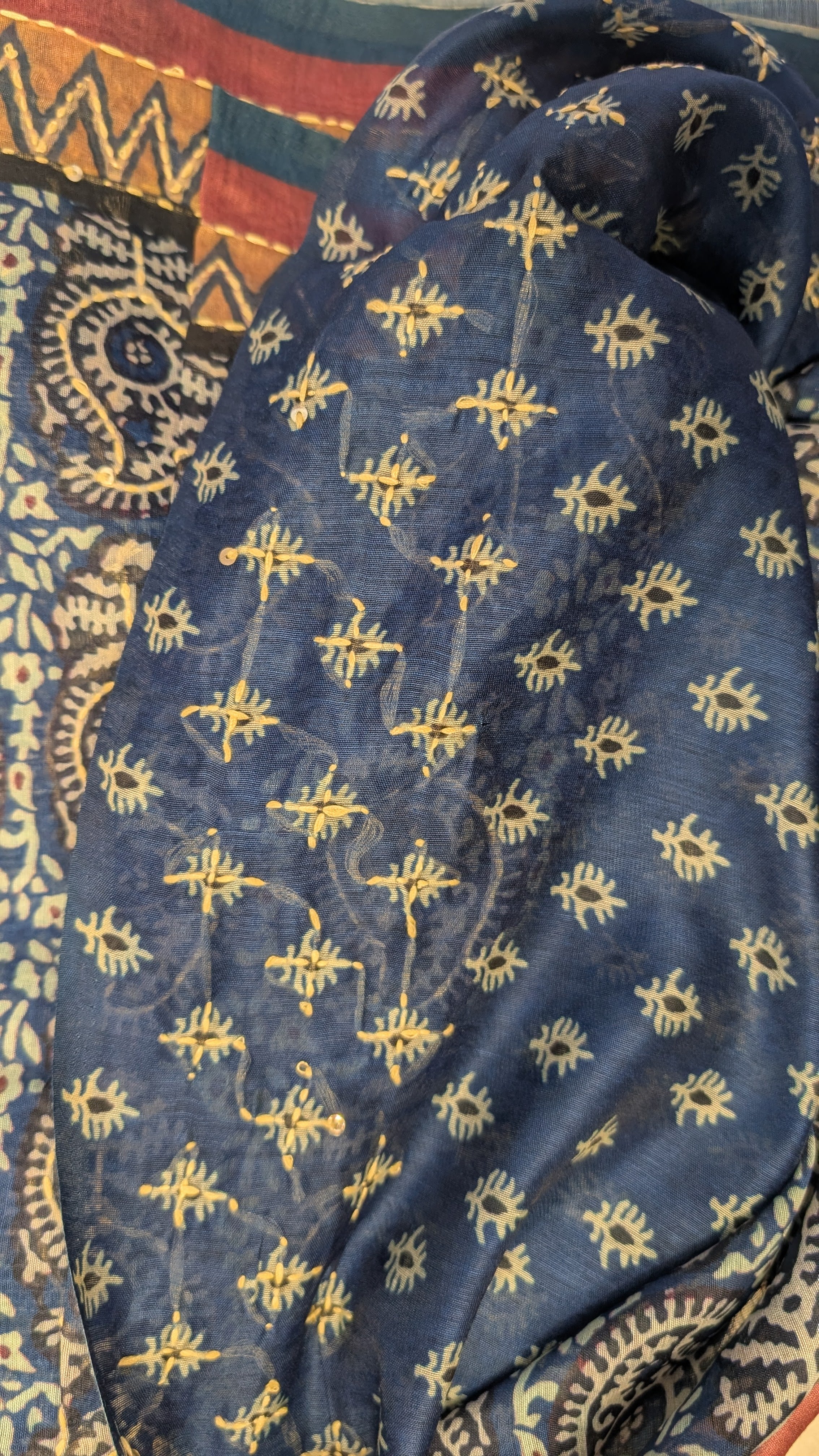 Cotton Kantha Thread Work Saree - Blue