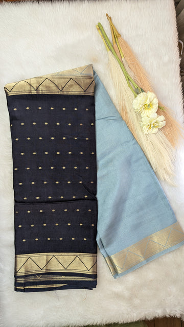 Blue and Grey Half n Half Crepe Silk Saree
