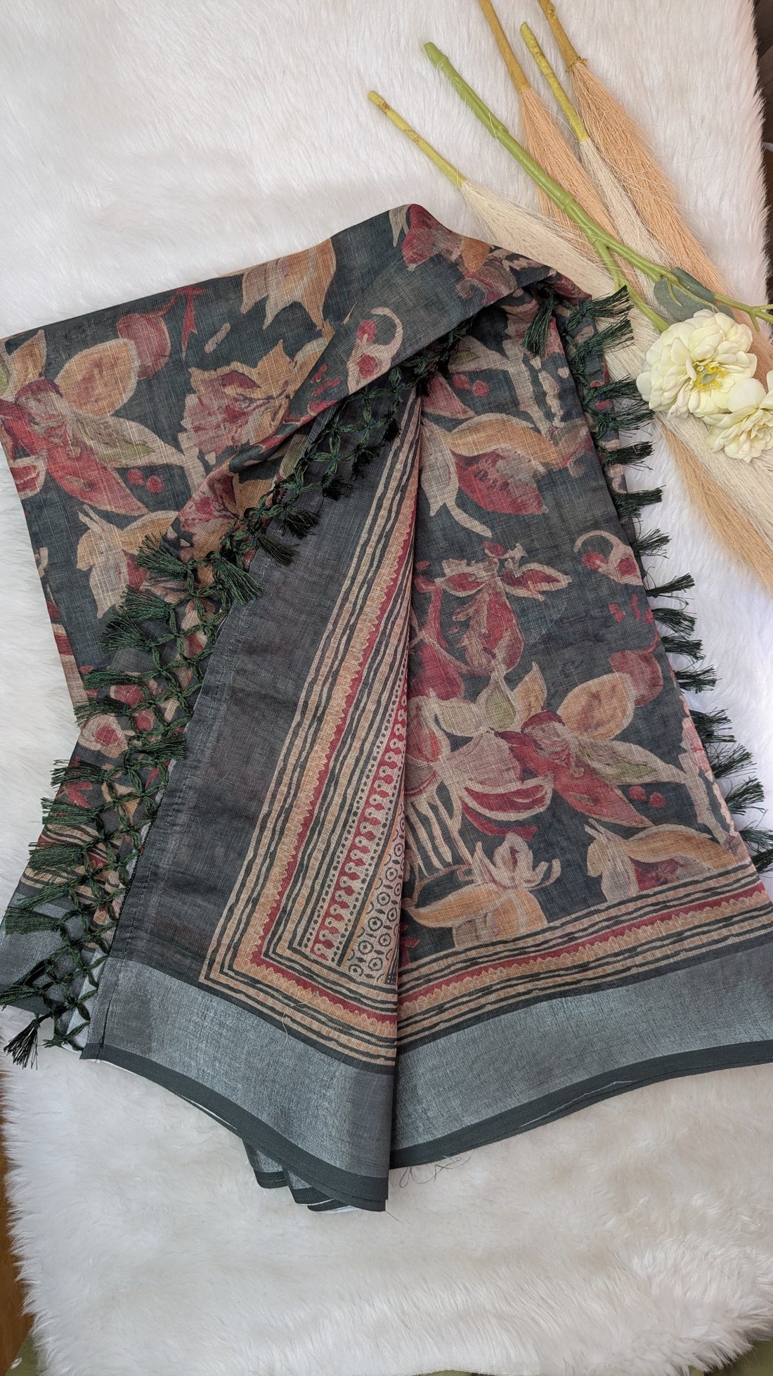 Soft Cotton with Floral design-Green