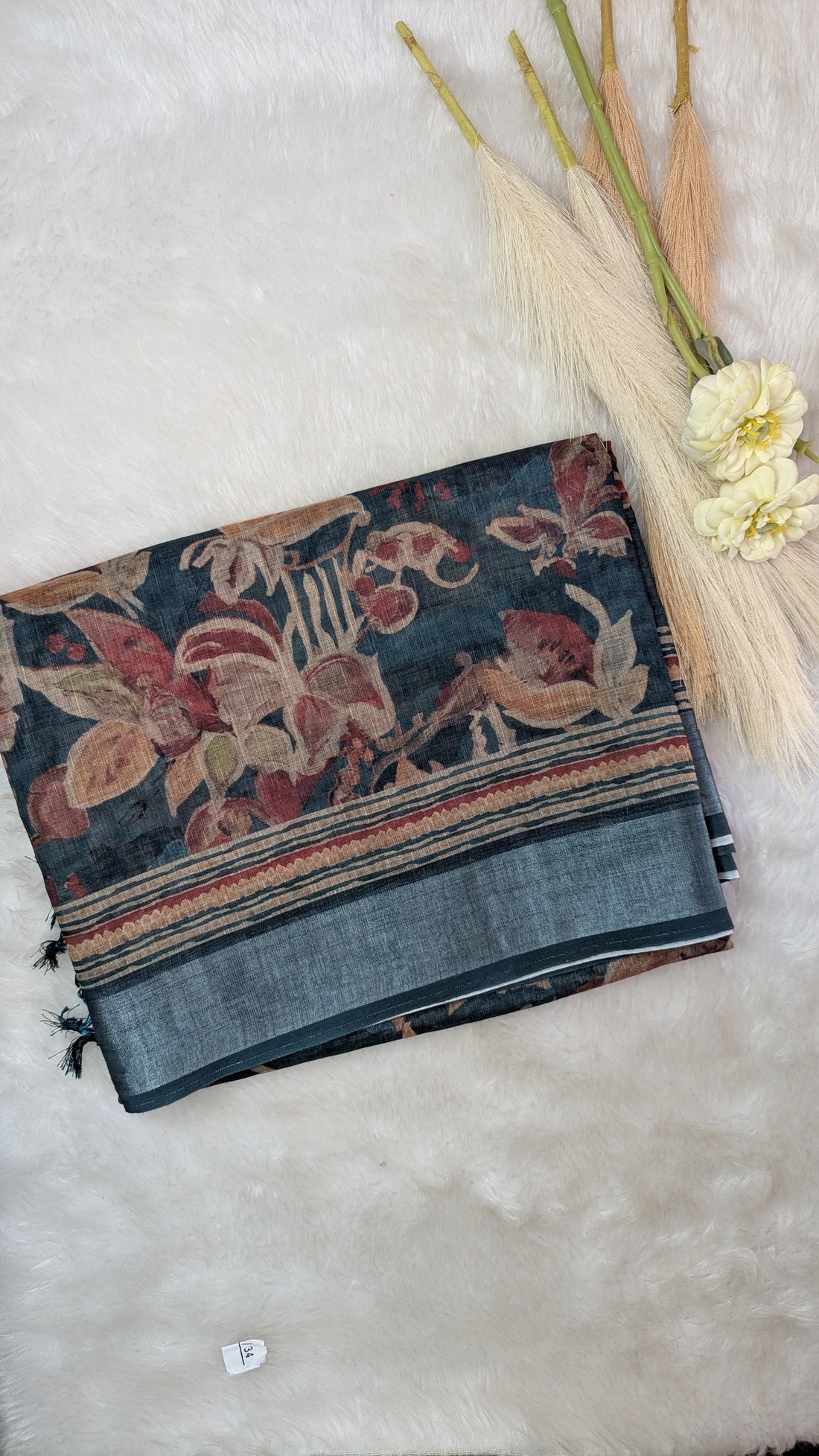 Soft Cotton with Floral design-Greyish Blue