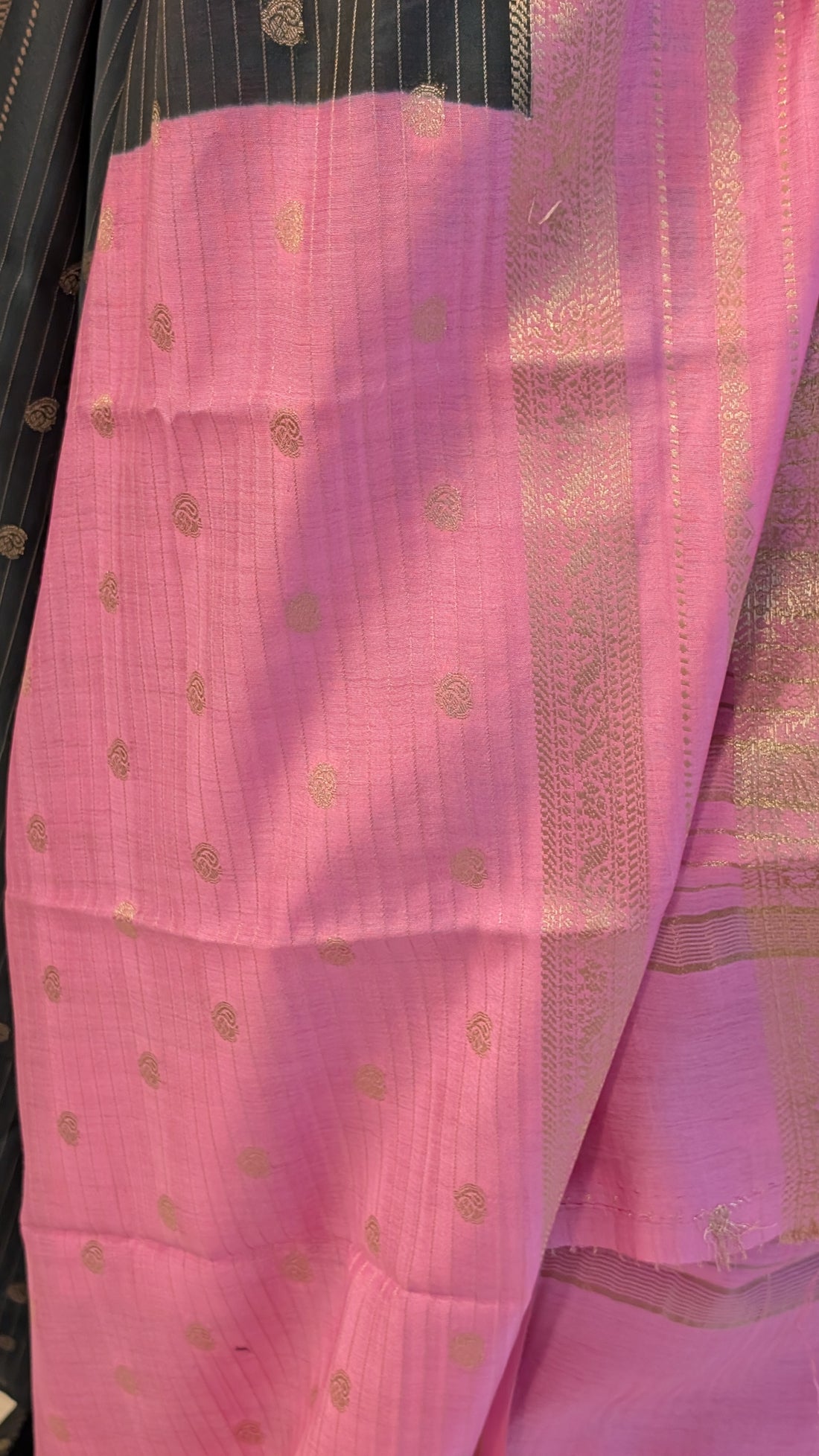 Chanderi Cotton Mix Silk Saree- Green and Pink