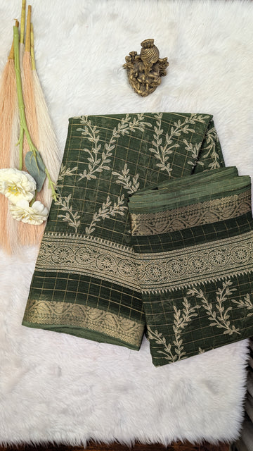 Chiffon with Zari Border- Green