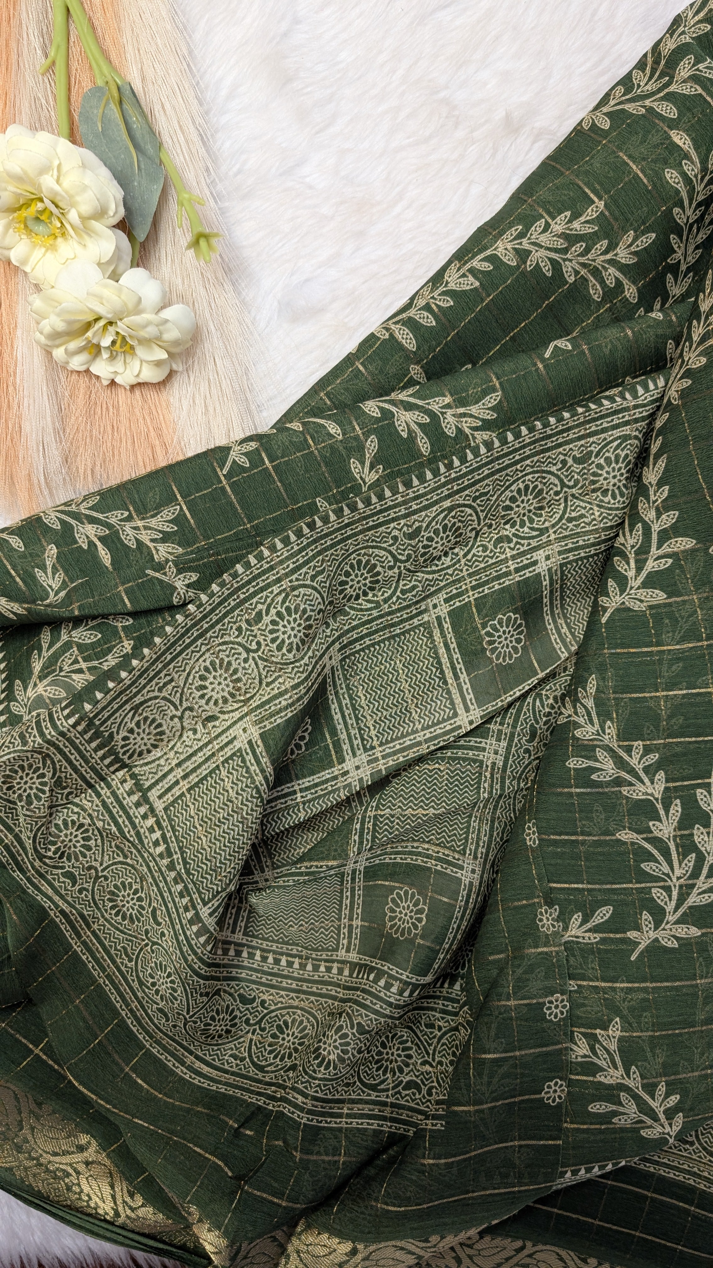 Chiffon with Zari Border- Green