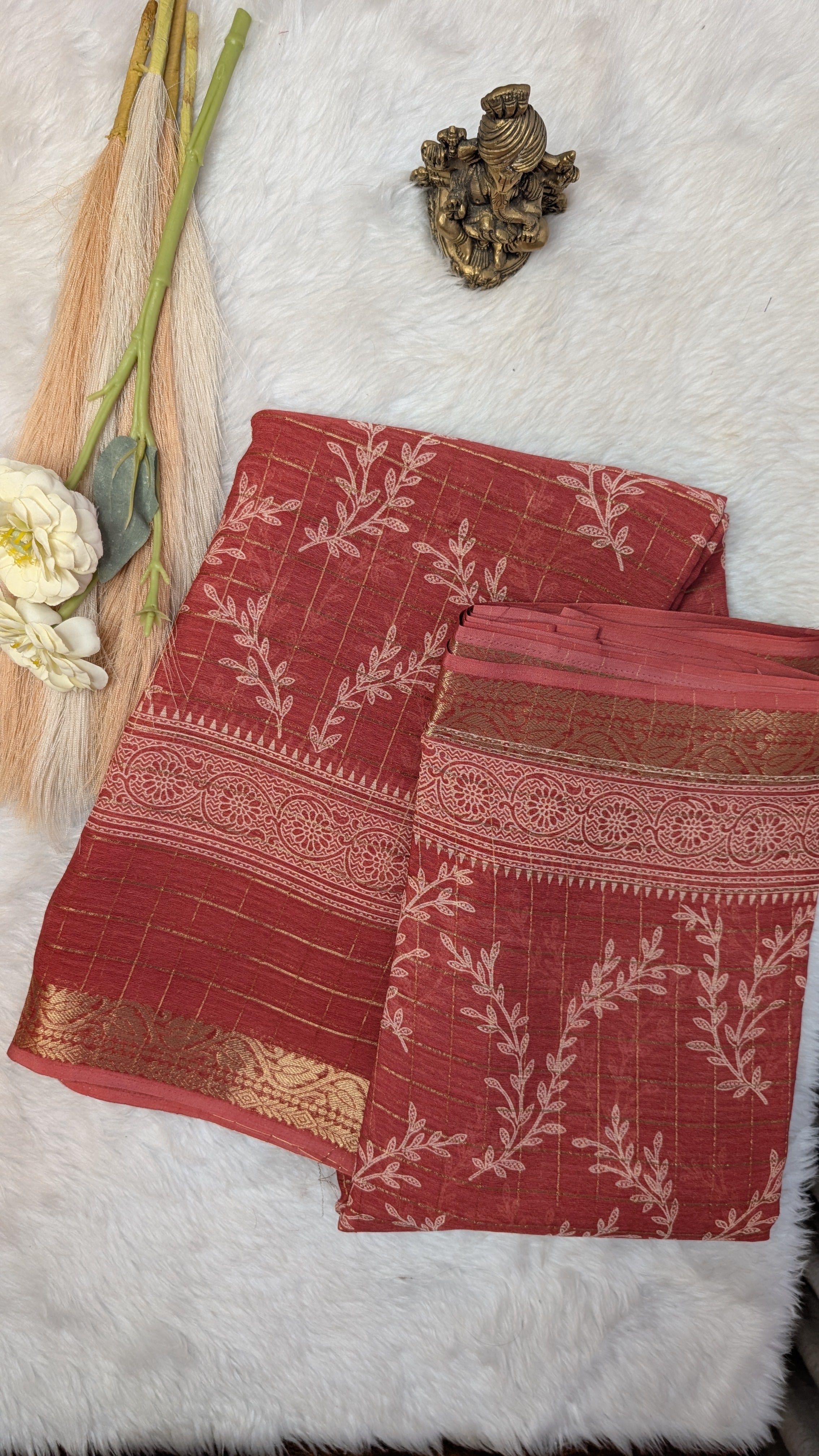 Chiffon with Zari Border- Rust Orange