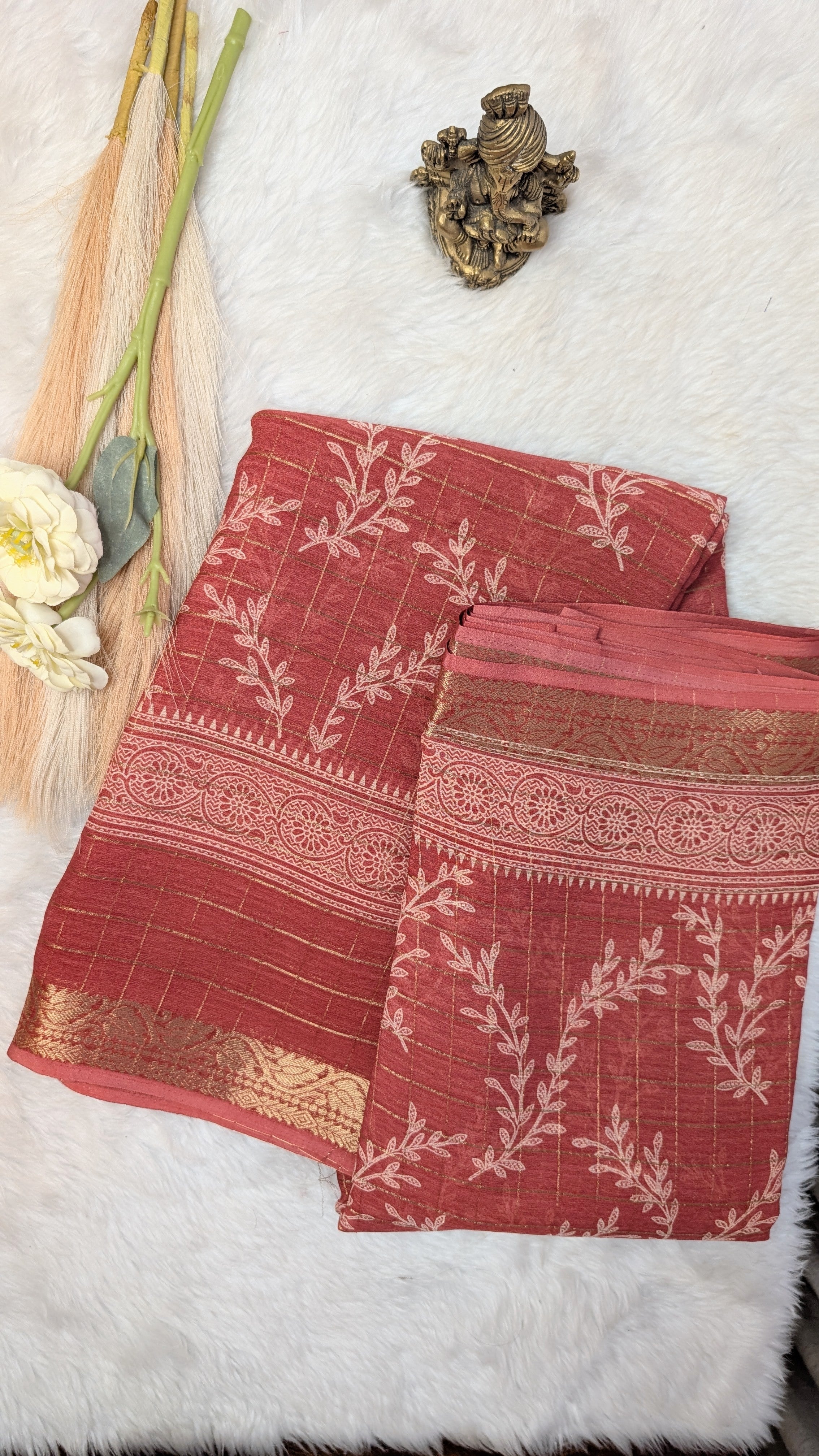 Chiffon with Zari Border- Rust Orange