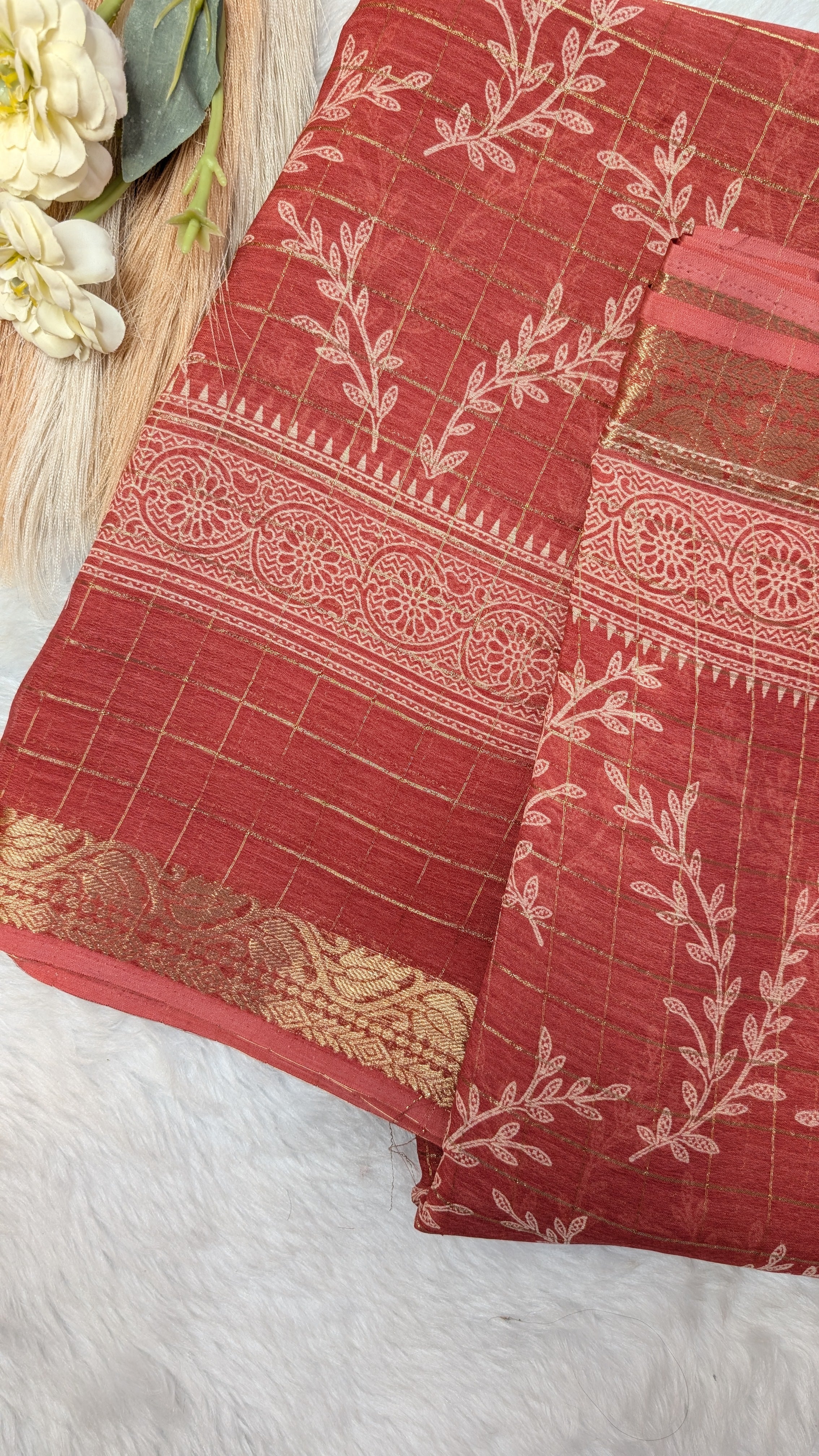 Chiffon with Zari Border- Rust Orange