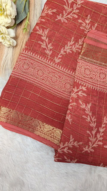 Chiffon with Zari Border- Rust Orange
