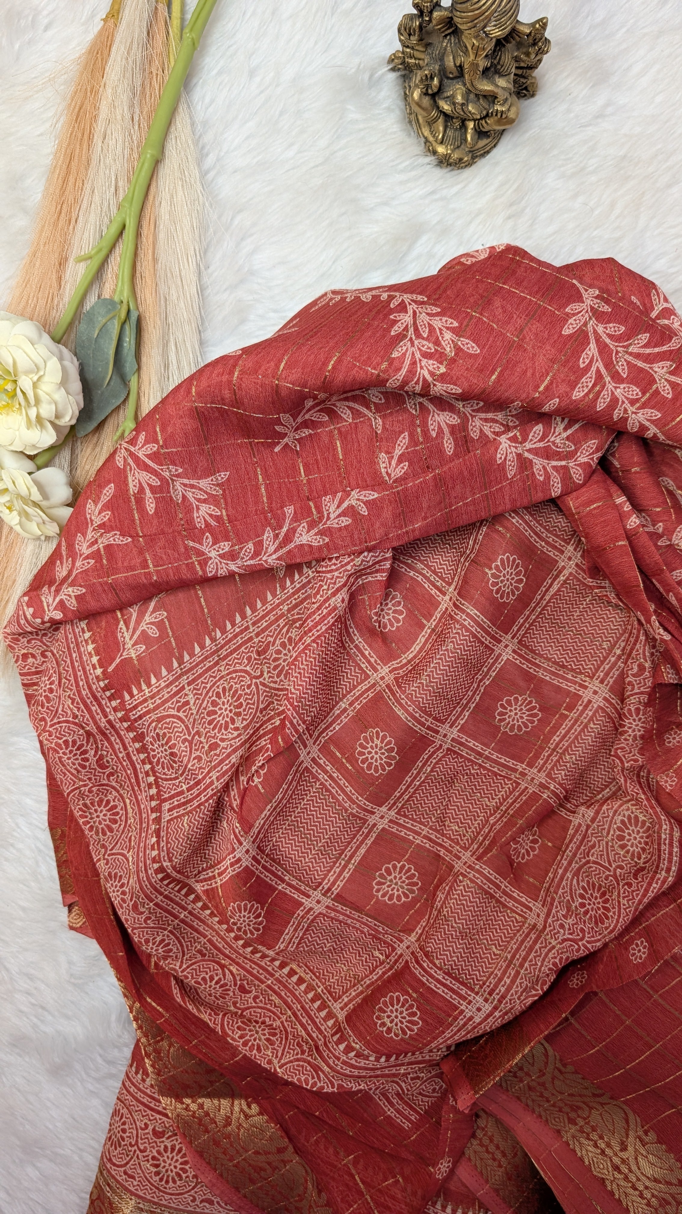 Chiffon with Zari Border- Rust Orange