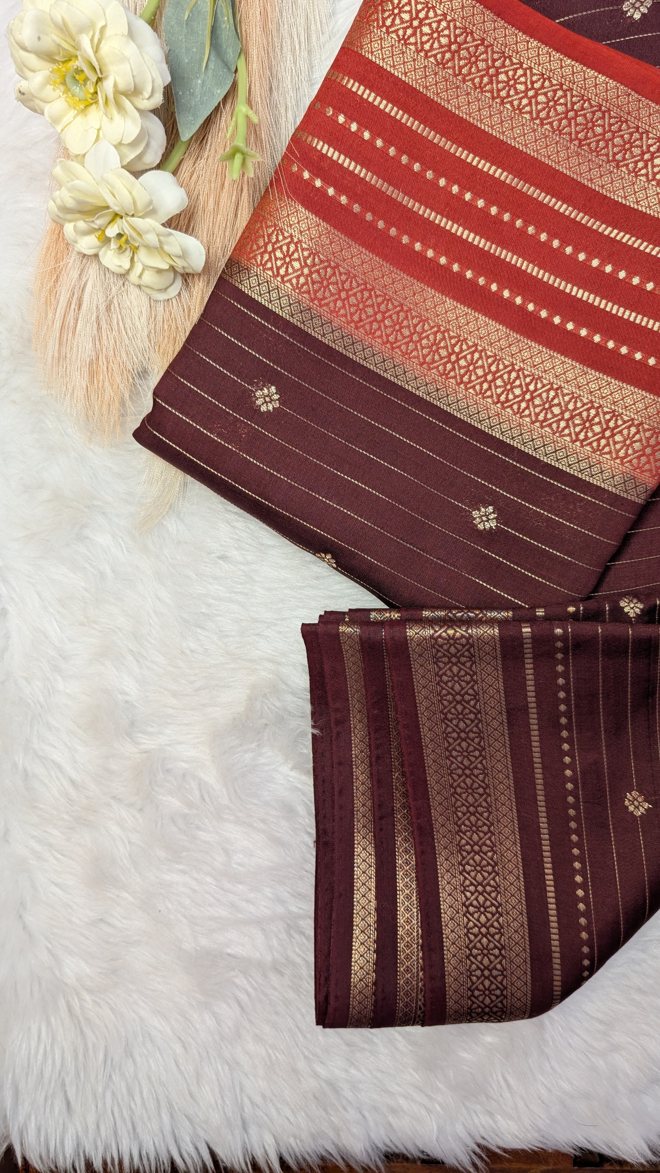 Chanderi Cotton Mix Silk Saree- Coffee Brown
