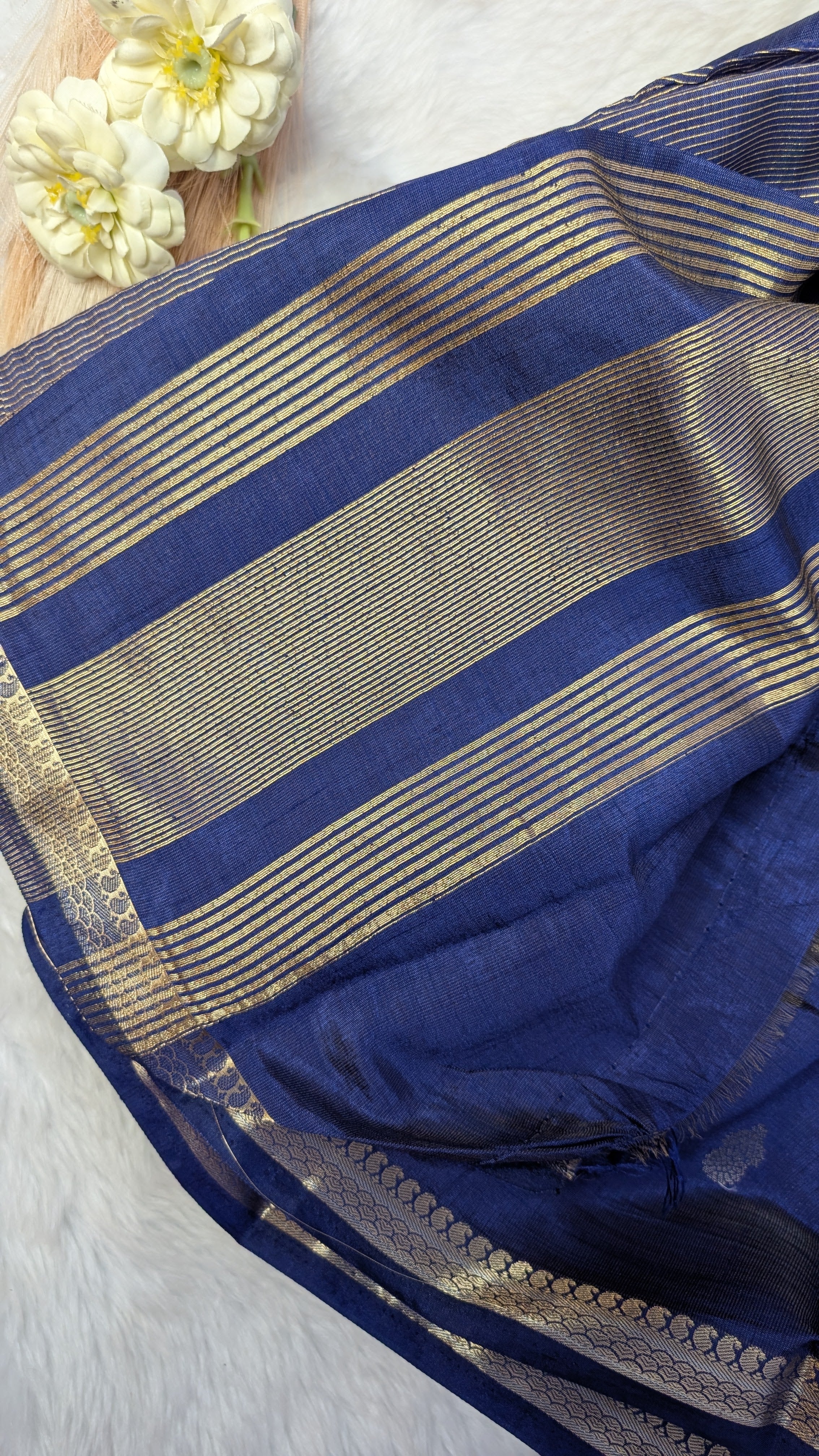 Cotton Blend Tussar Silk Saree- Blue
