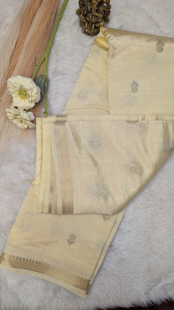 Cotton Blend Tussar Silk Saree- Cream