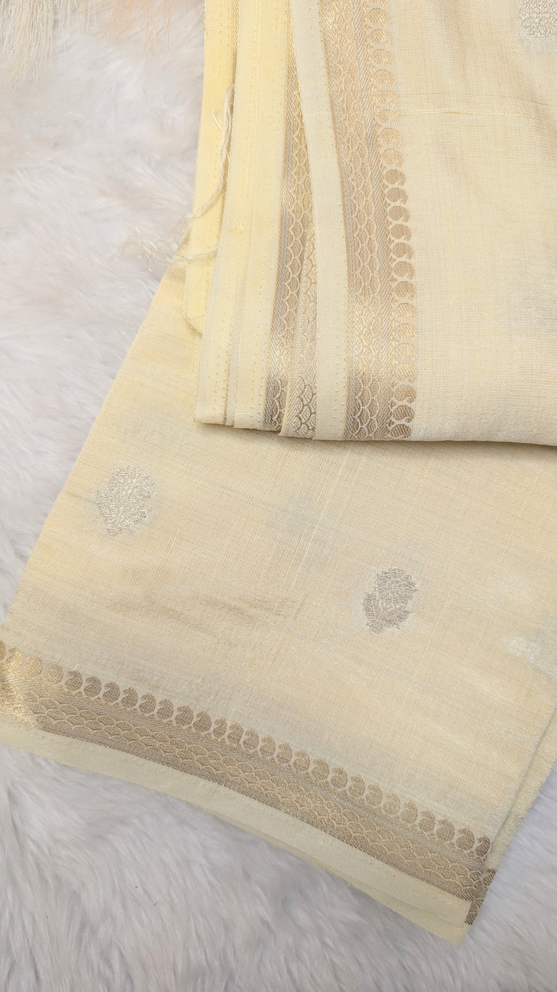 Cotton Blend Tussar Silk Saree- Cream