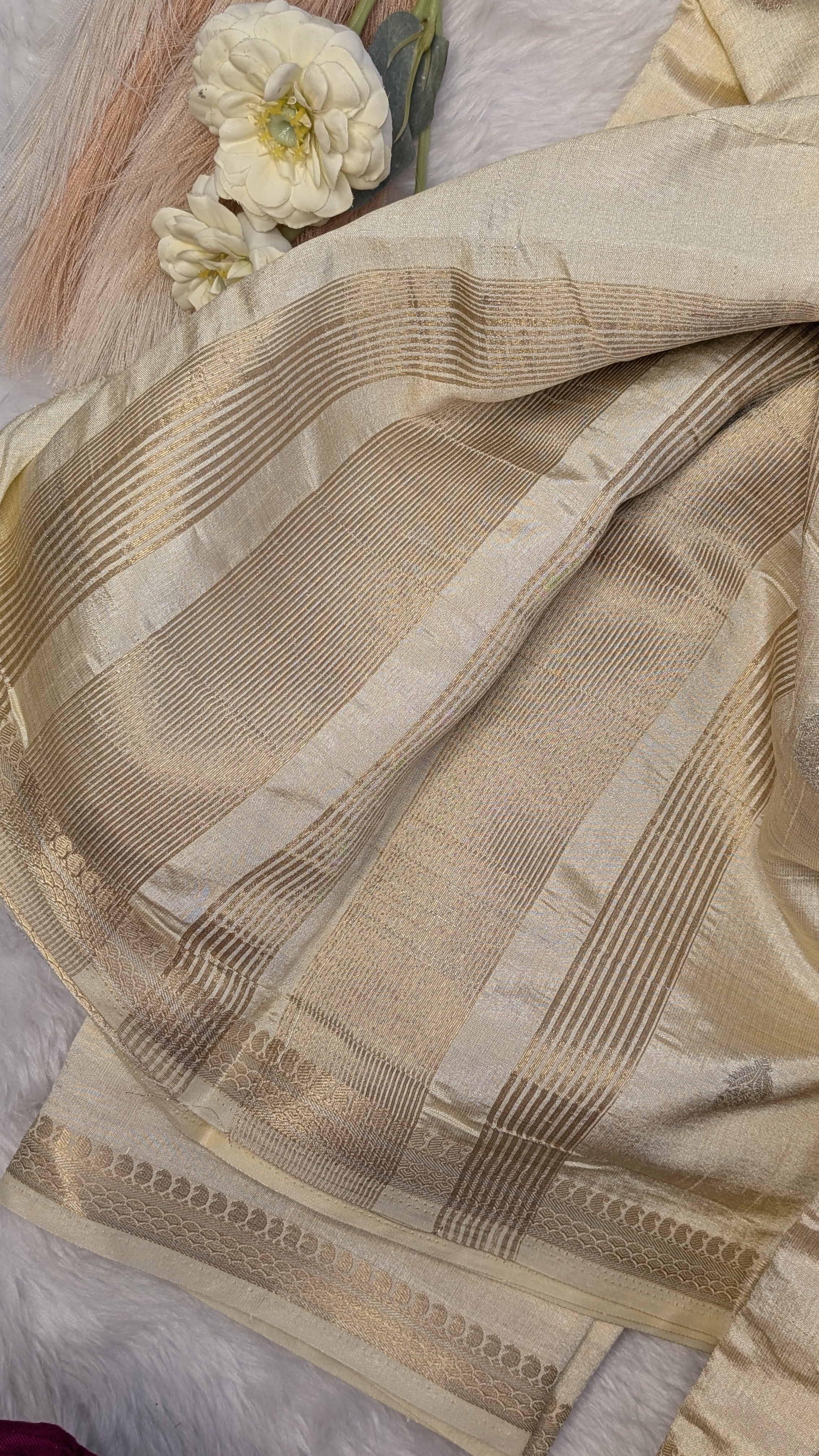 Cotton Blend Tussar Silk Saree- Cream