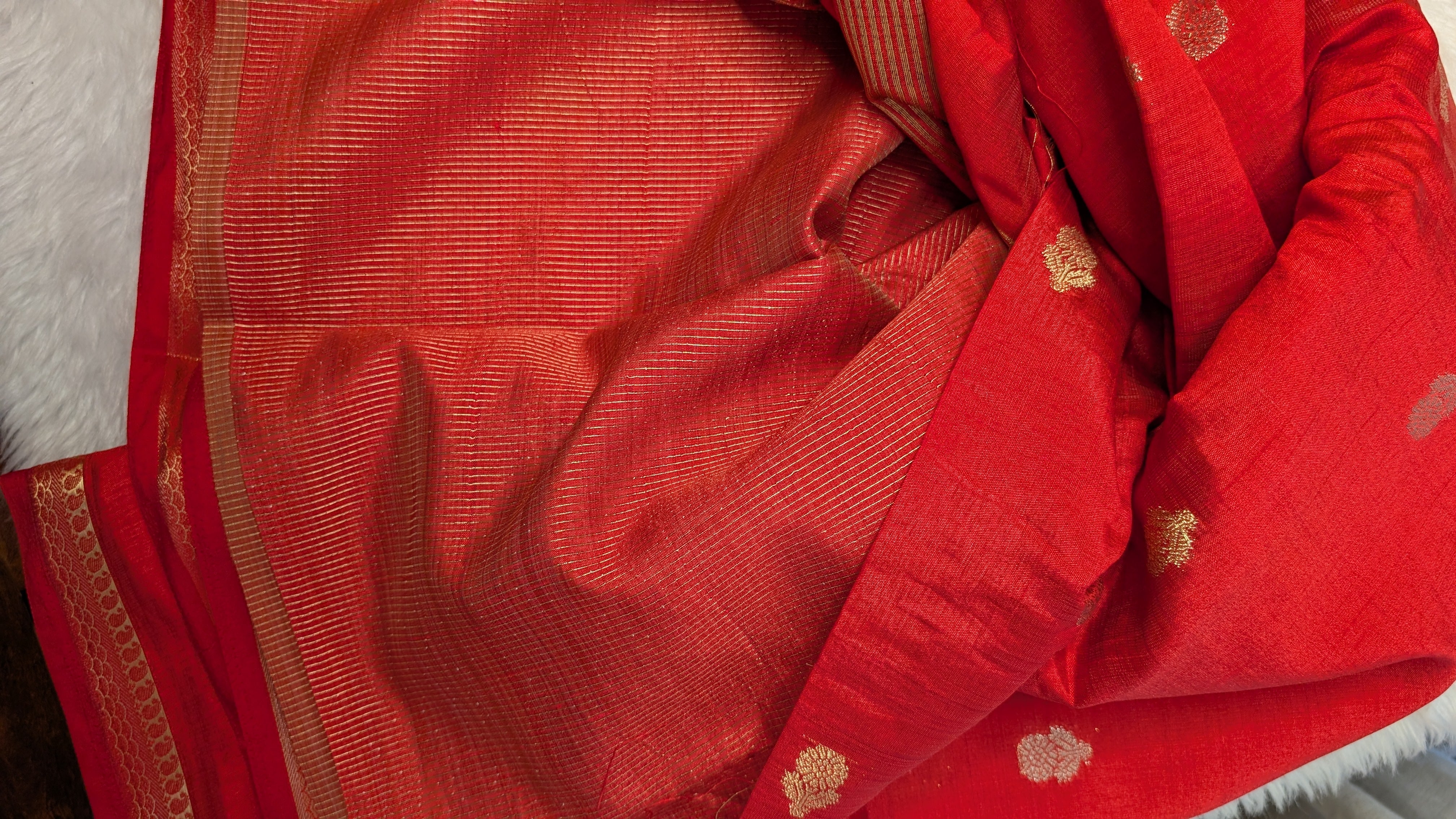 Cotton Blend Tussar Silk Saree- Red