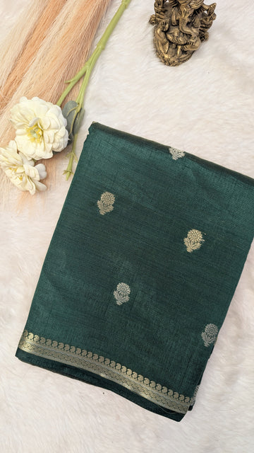 Cotton Blend Tussar Silk Saree- Green
