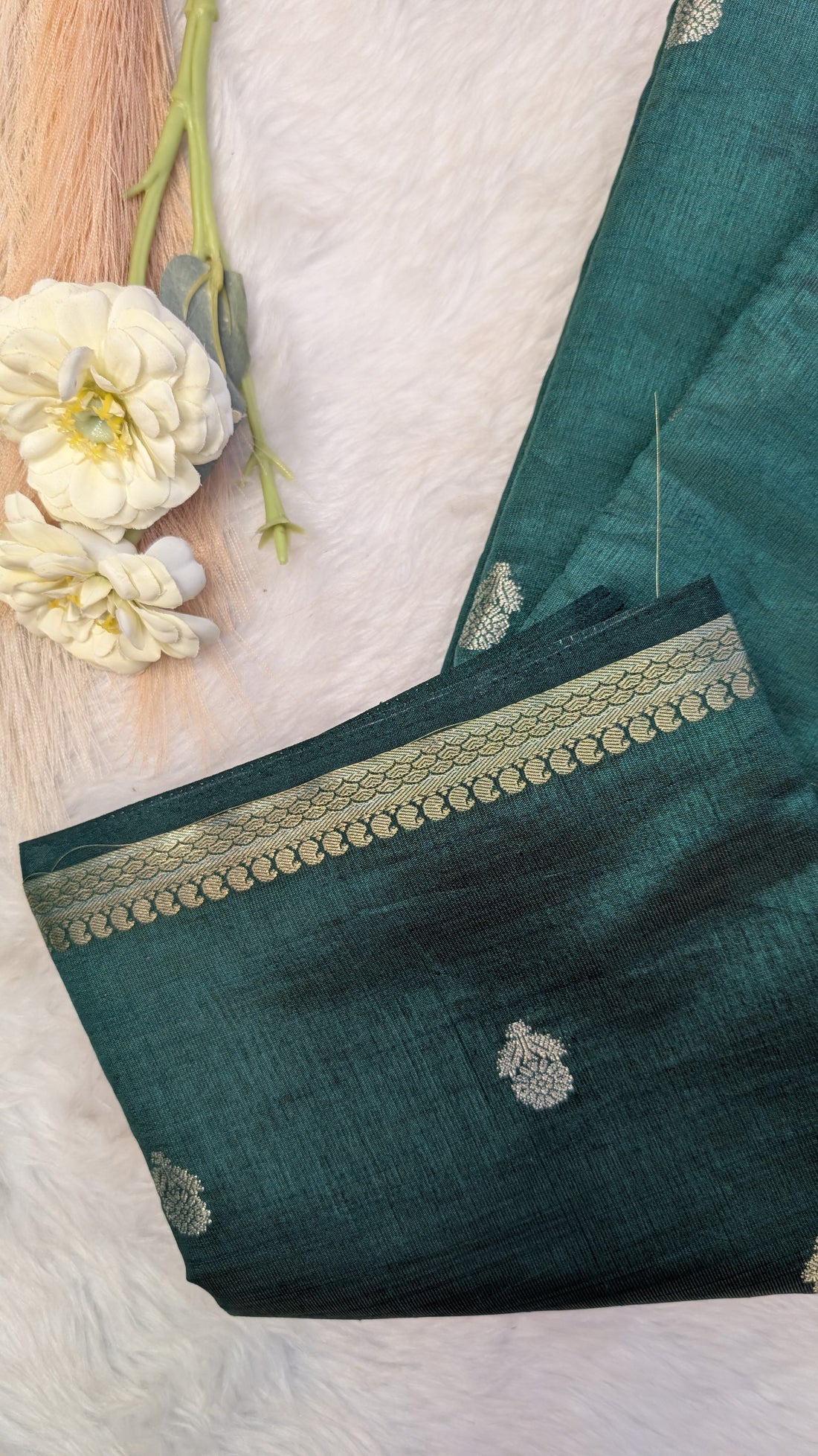 Cotton Blend Tussar Silk Saree- Green