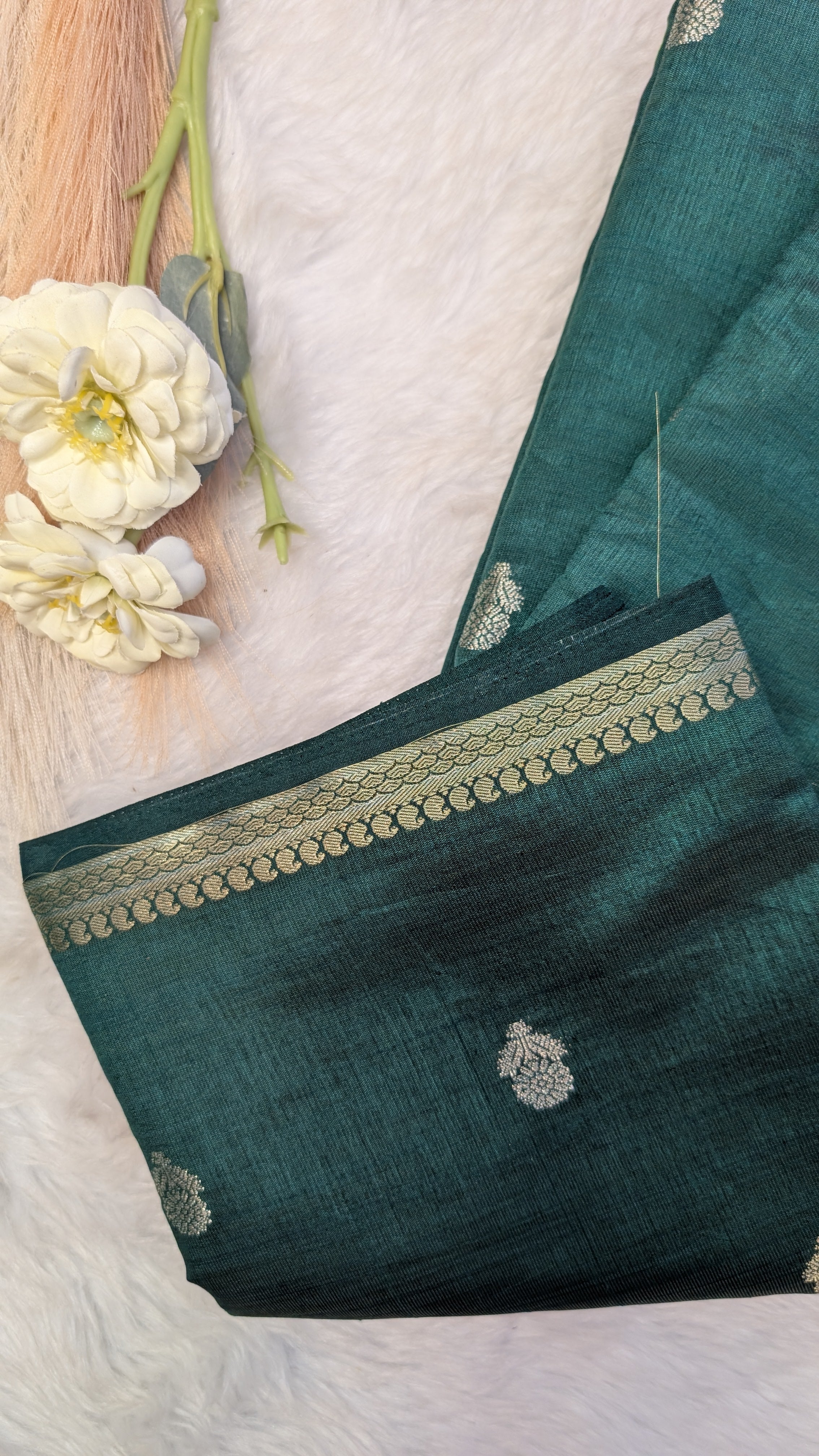 Cotton Blend Tussar Silk Saree- Green