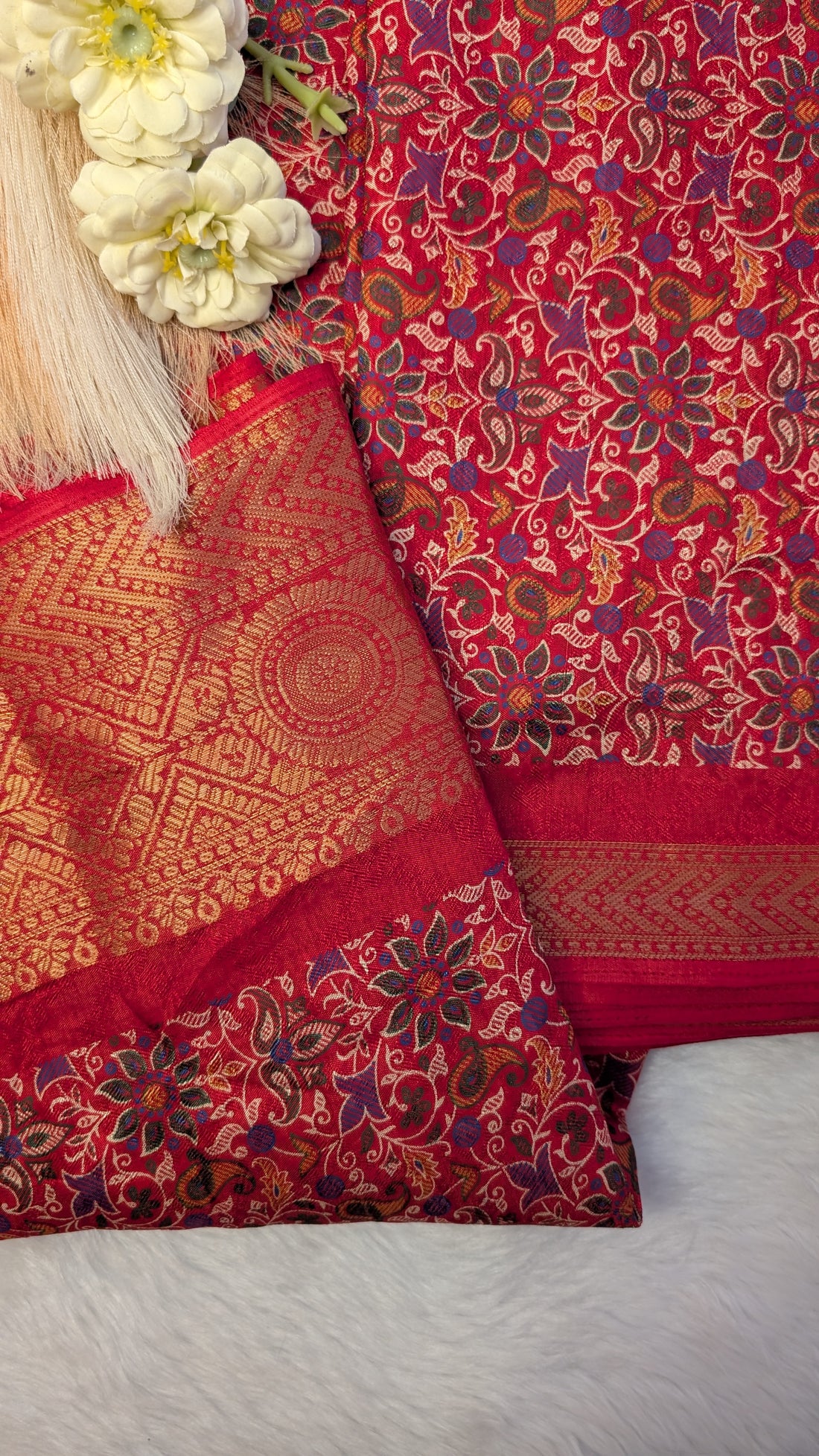 Soft Pashmina Print with Golden Border -Pinkish Red