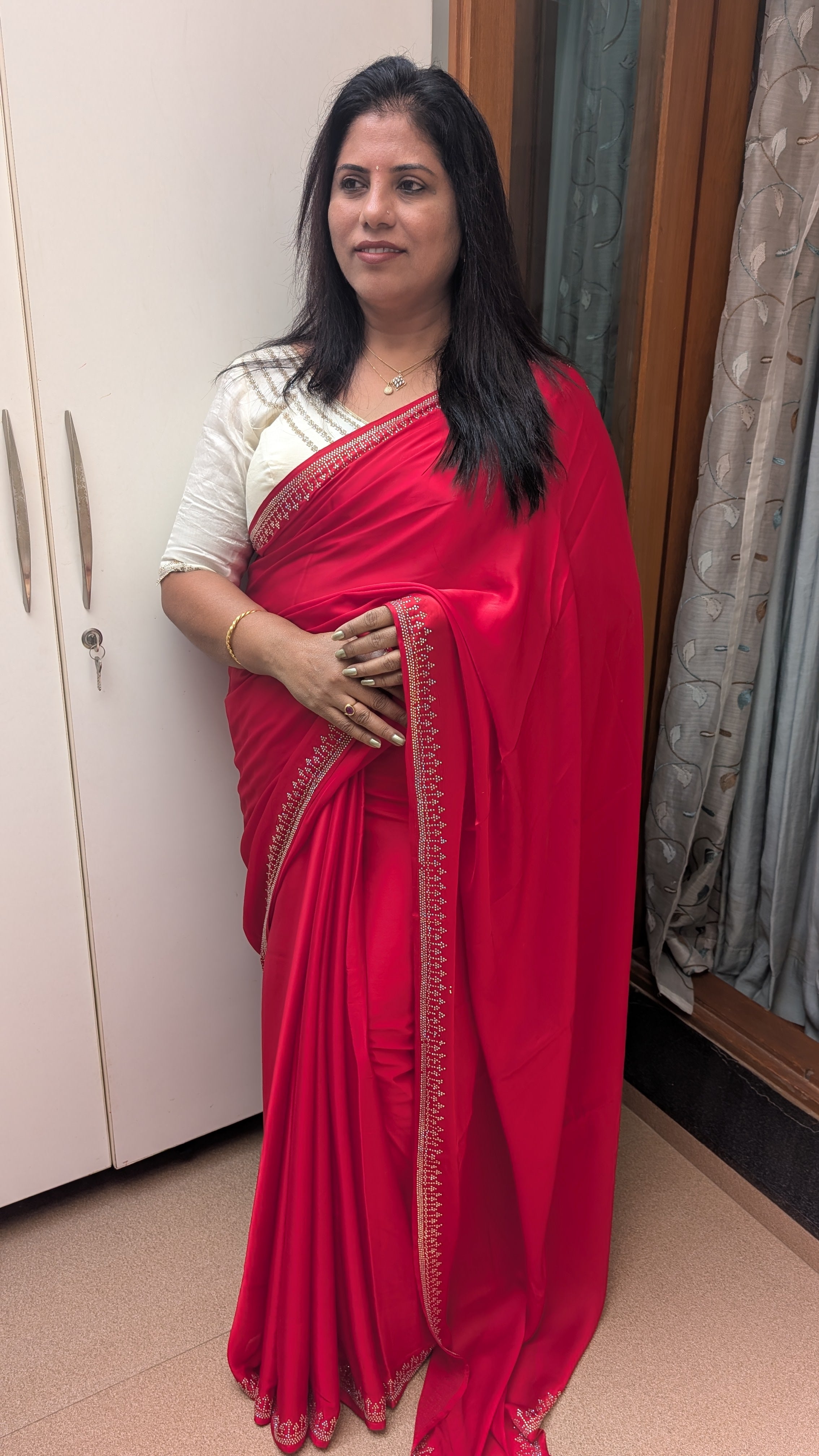 Fancy Satin Saree Red