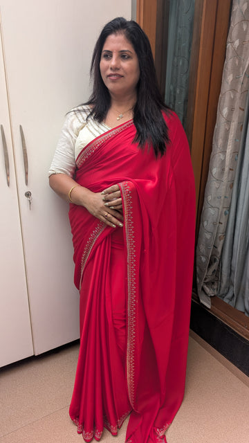 Fancy Satin Saree Red