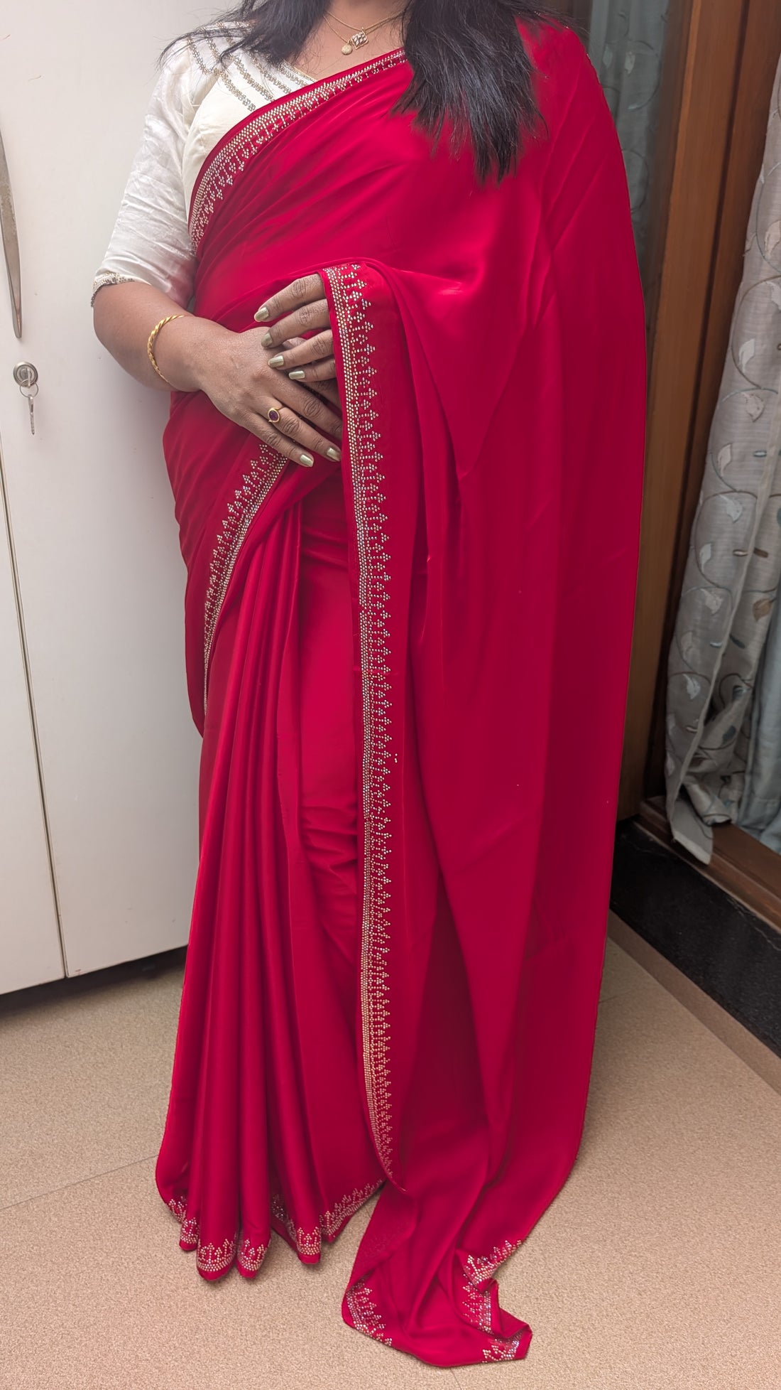 Fancy Satin Saree Red
