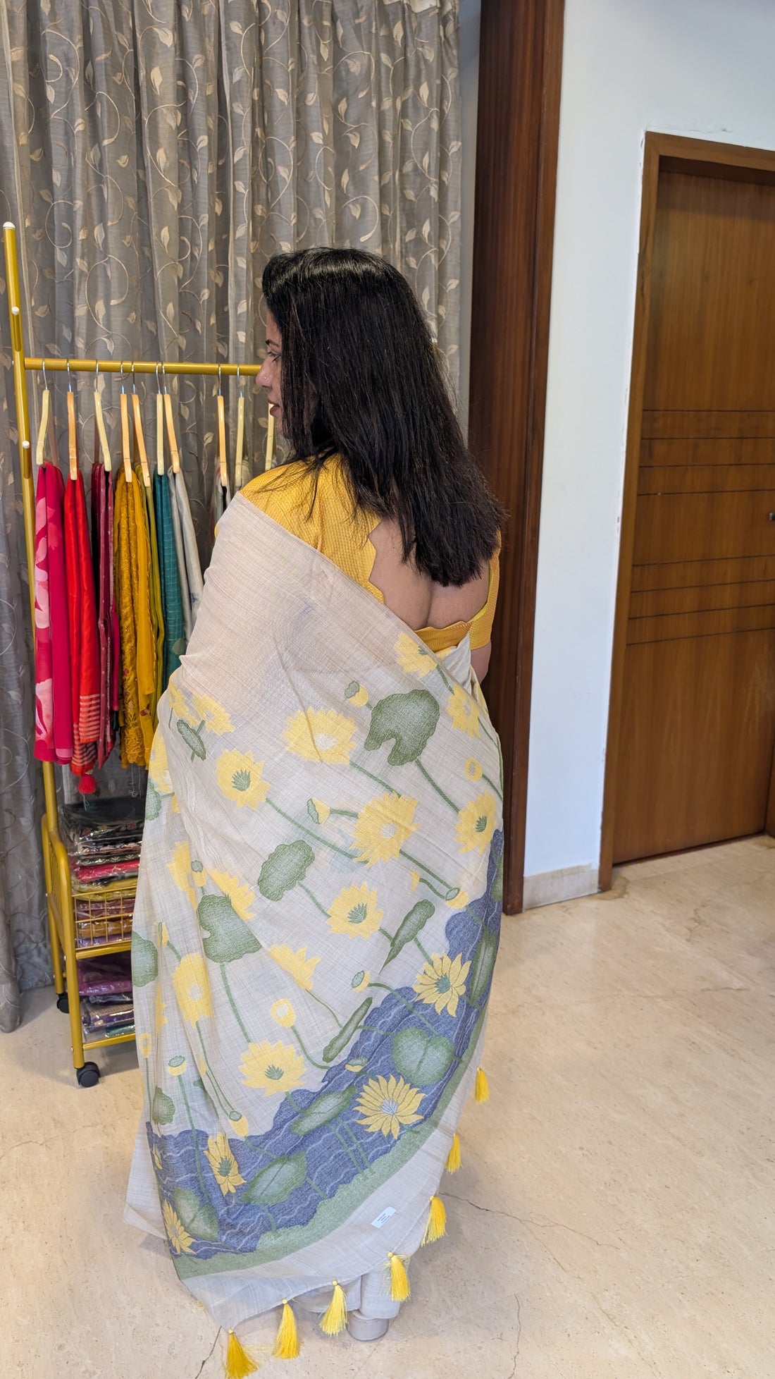 Cotton Saree Cream and Contrast Blouse