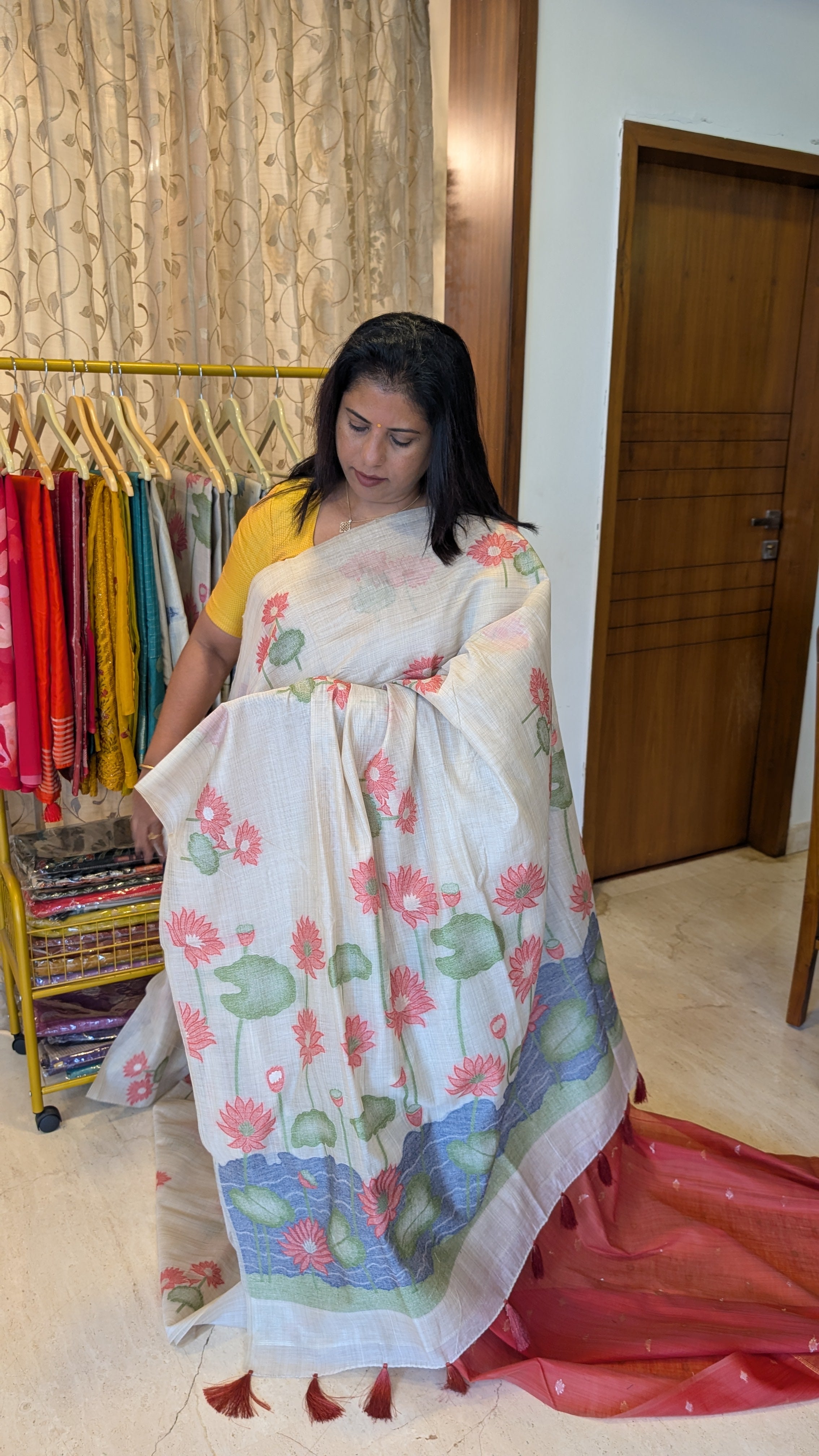 Cotton Saree Cream and Contrast