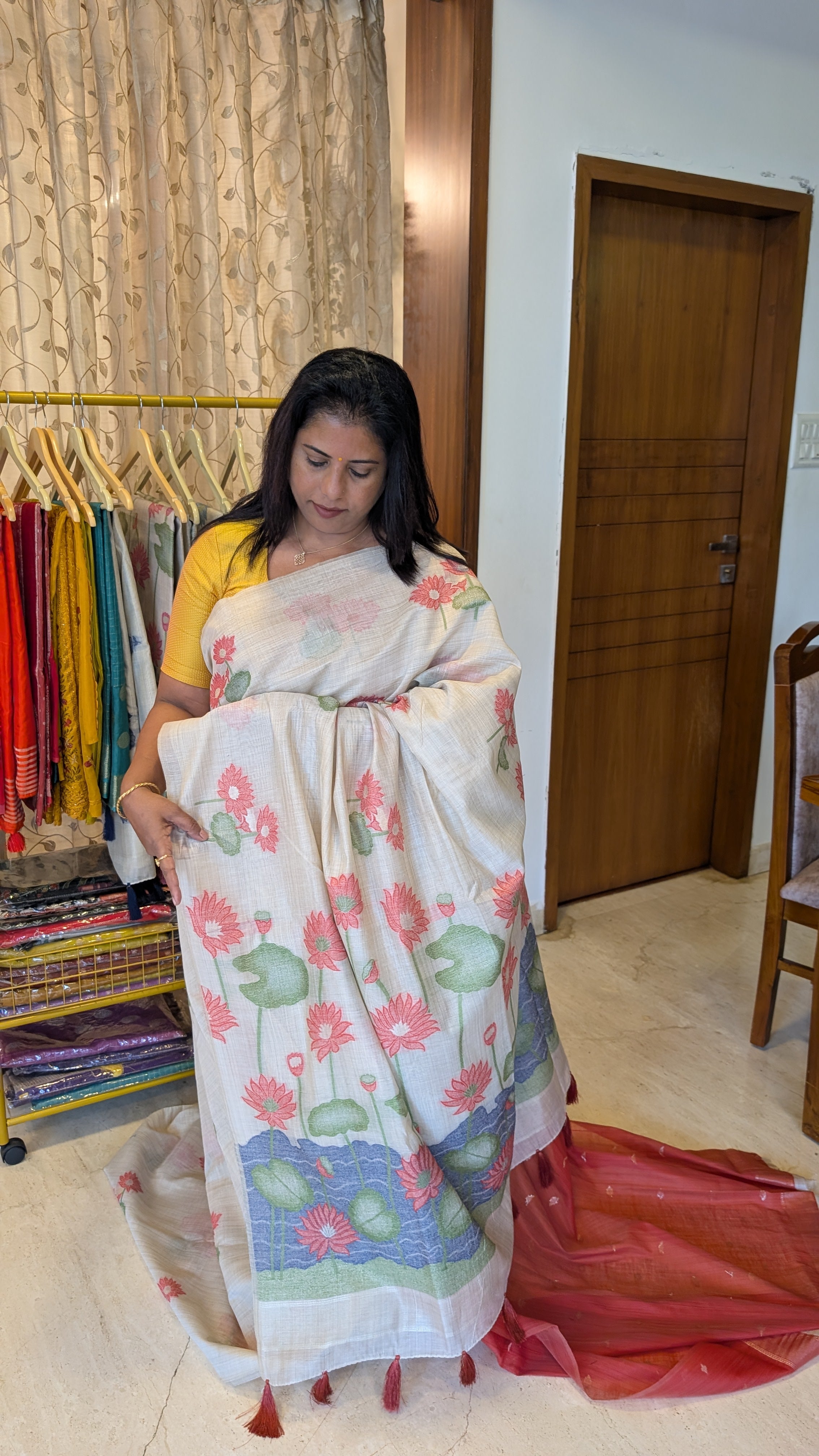 Cotton Saree Cream and Contrast