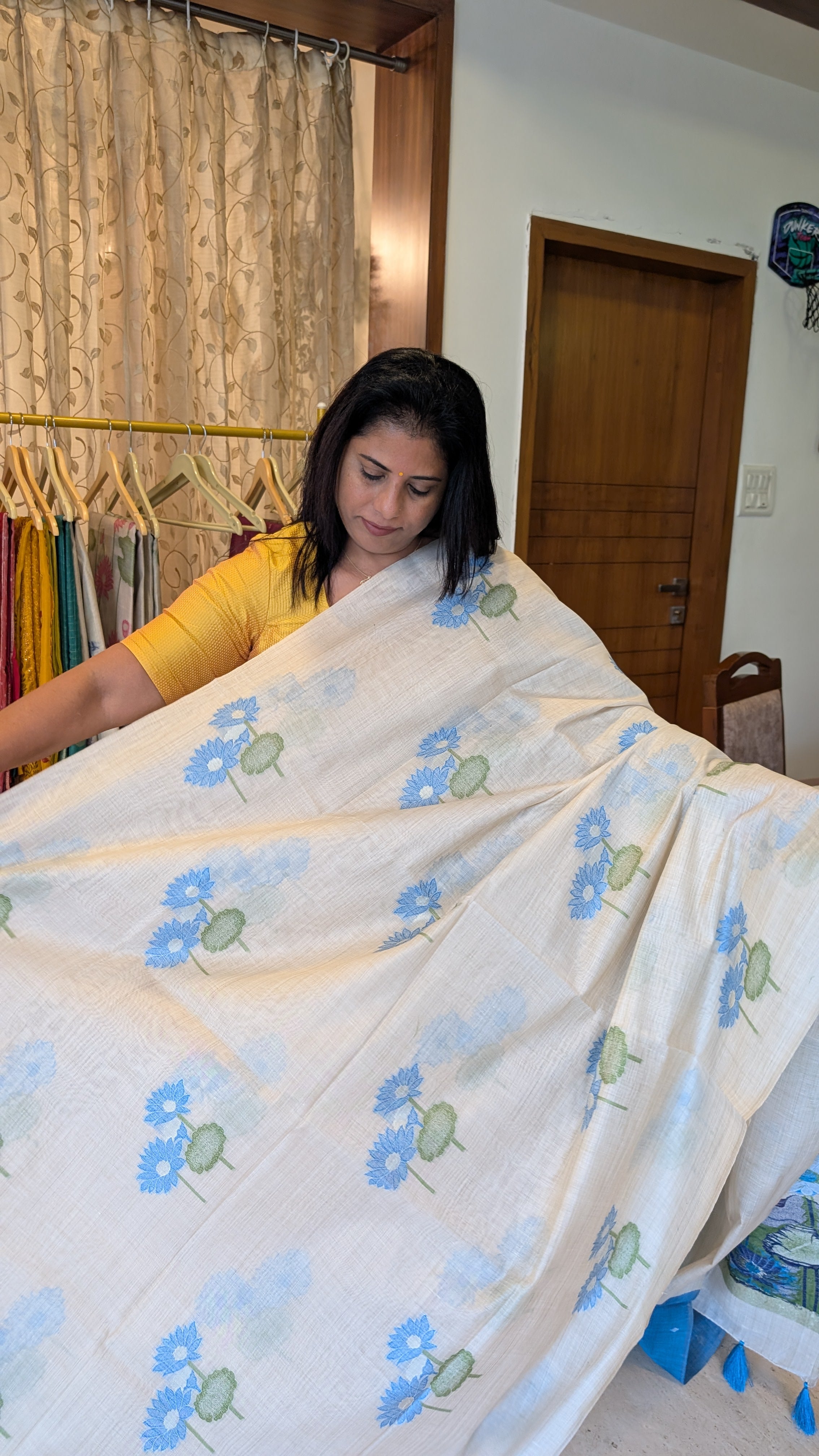 Cotton Saree Cream and Contrast Blouse