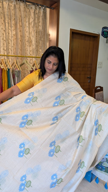 Cotton Saree Cream and Contrast Blouse