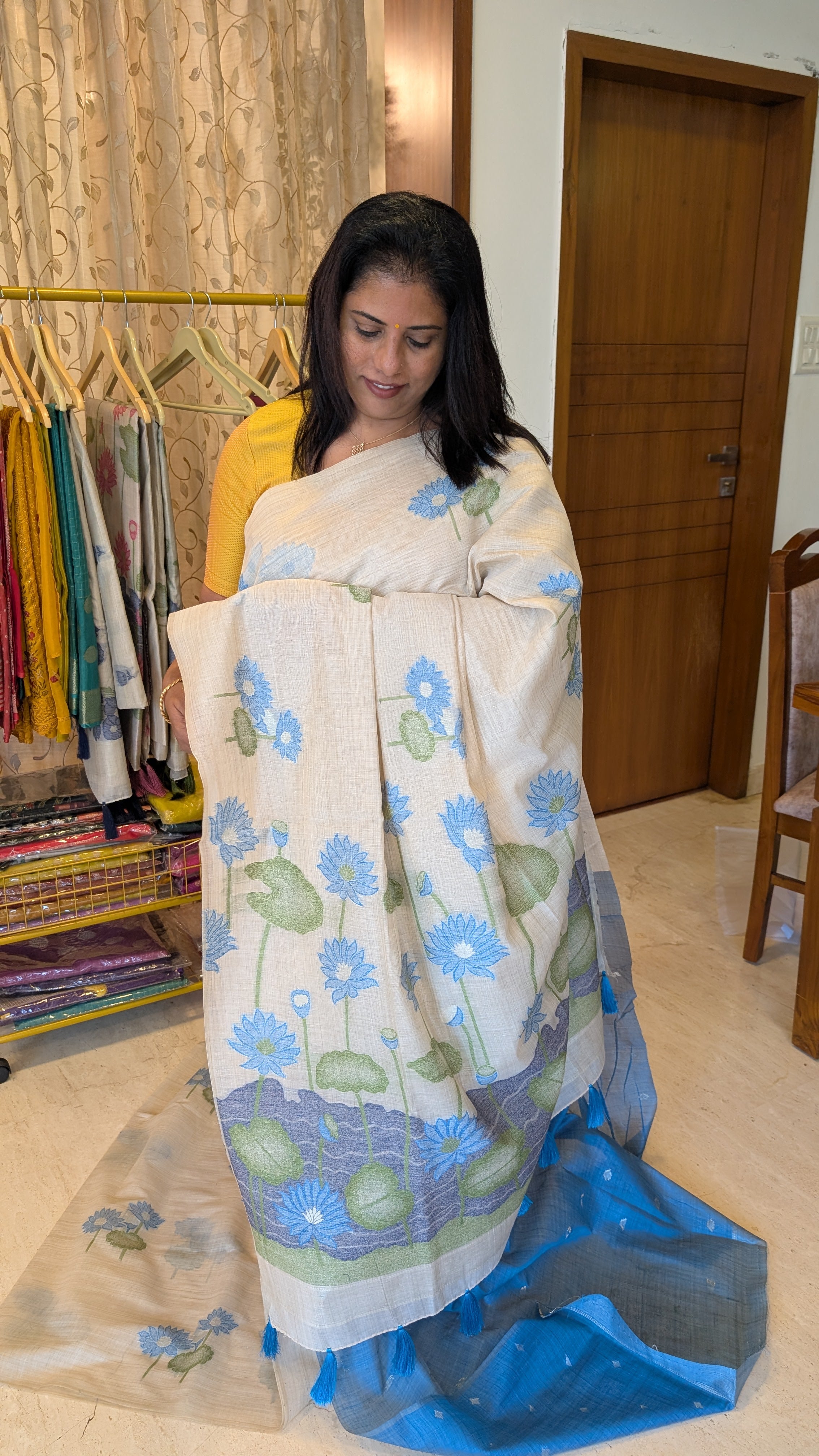 Cotton Saree Cream and Contrast Blouse