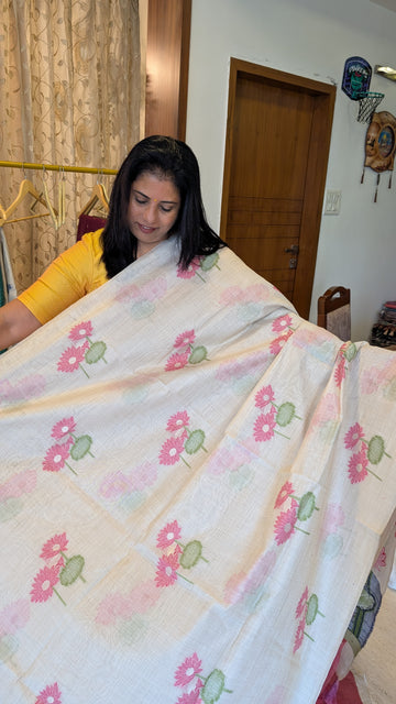 Cotton Saree Cream and Contrast Blouse