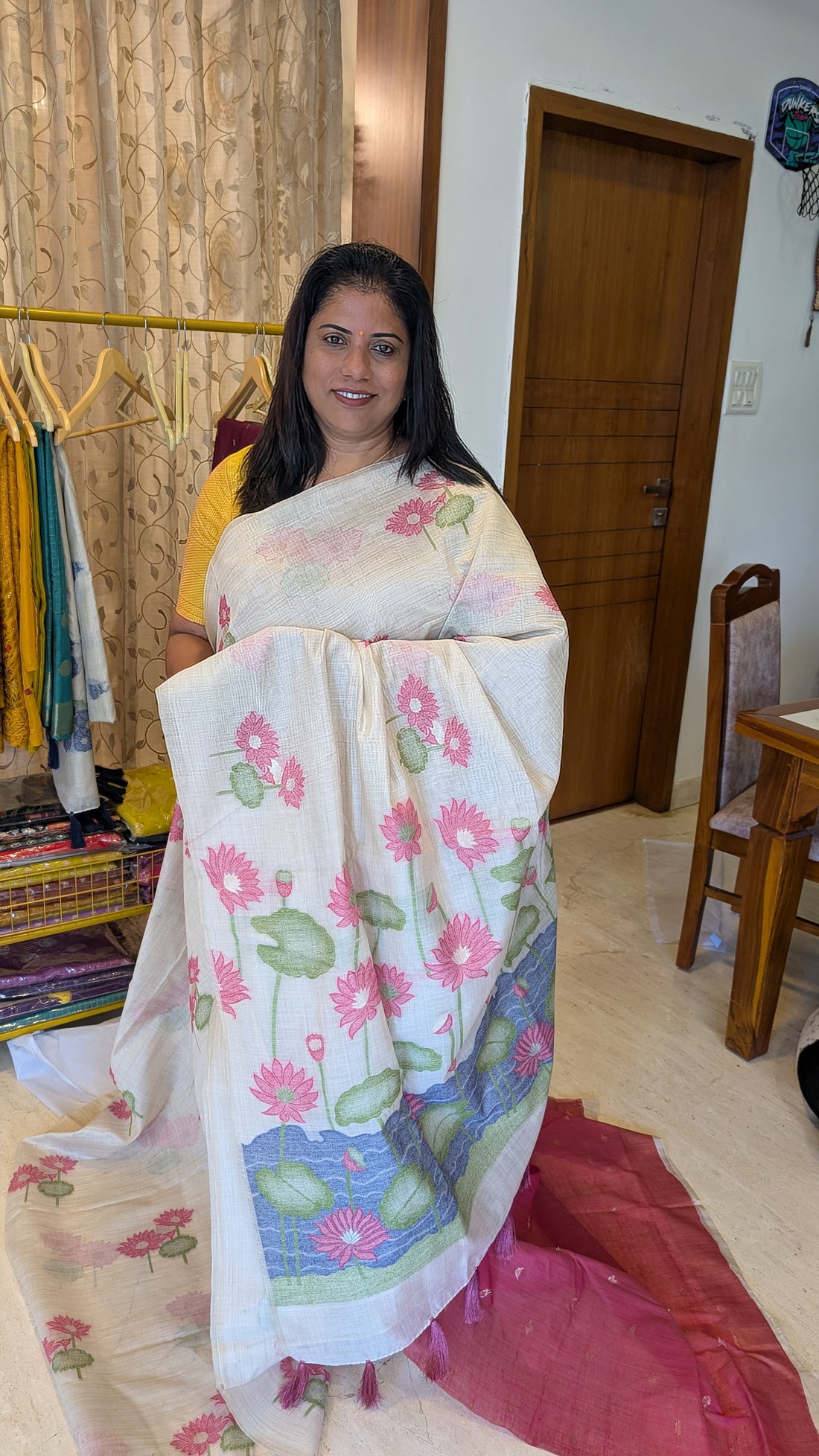 Cotton Saree Cream and Contrast Blouse