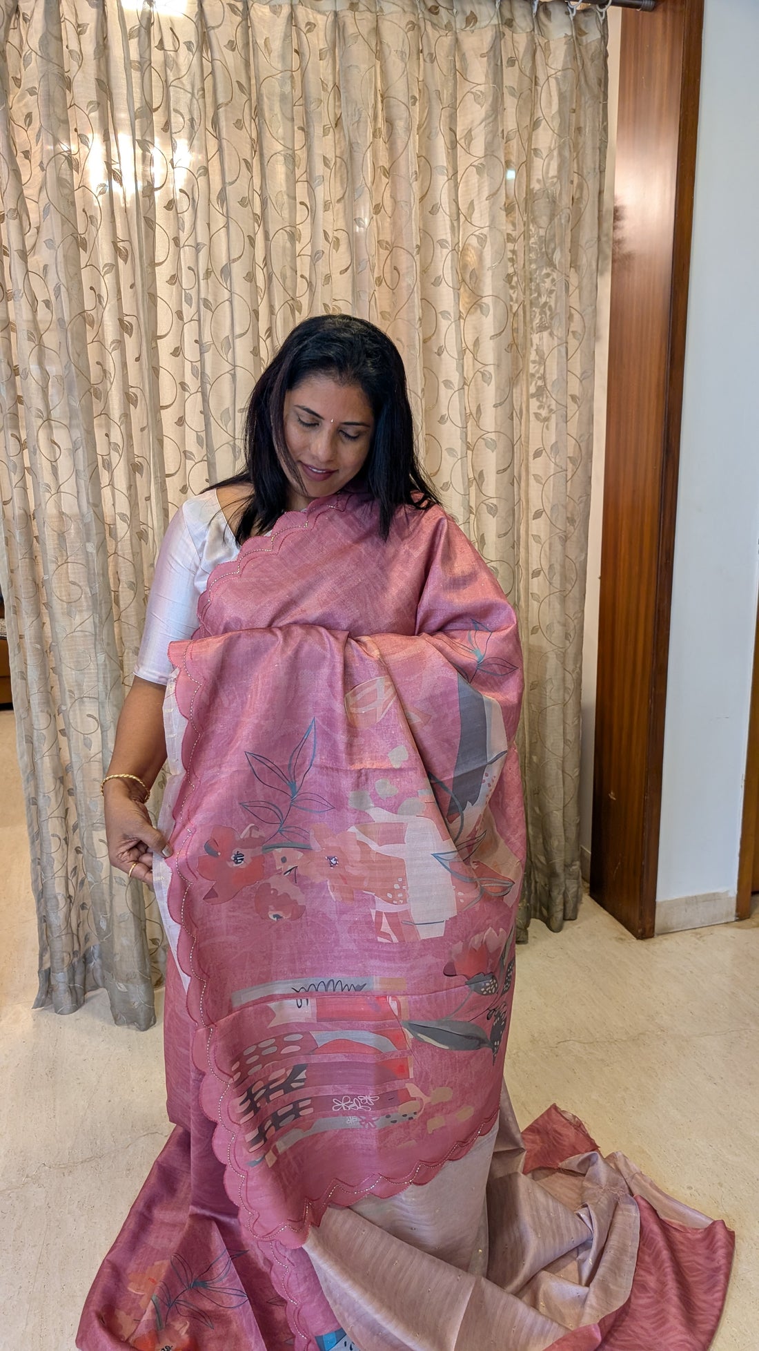 Tussar Silk with Scallop border