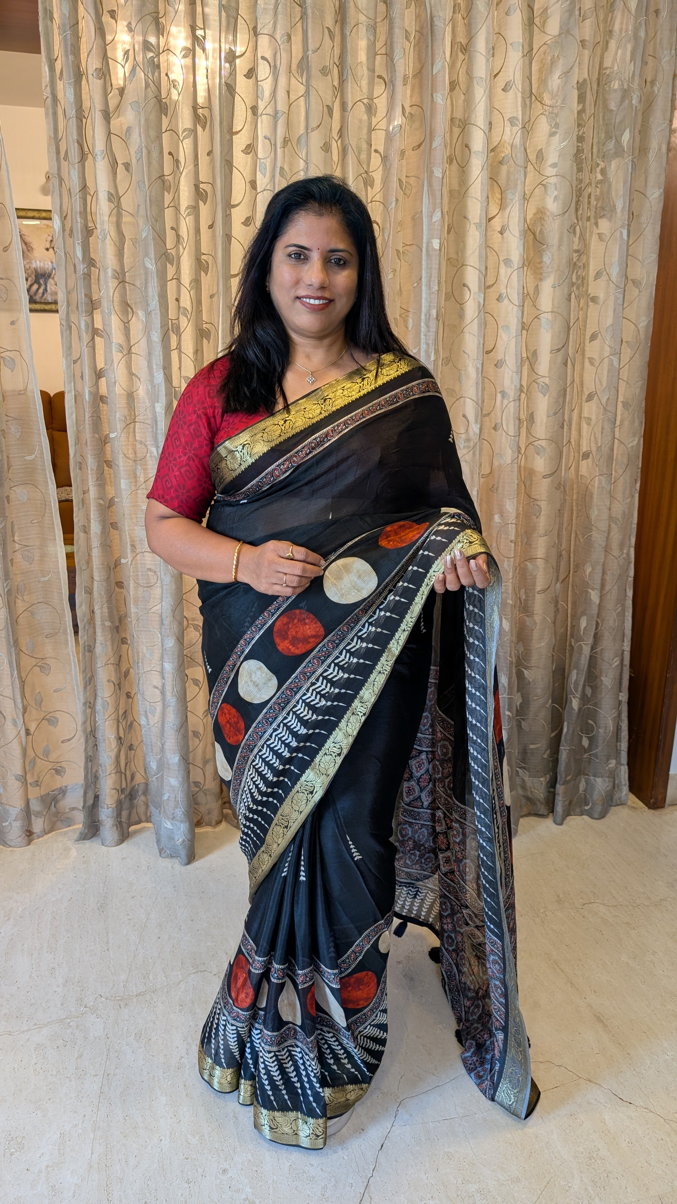 Black Chinnon Silk Digital Print