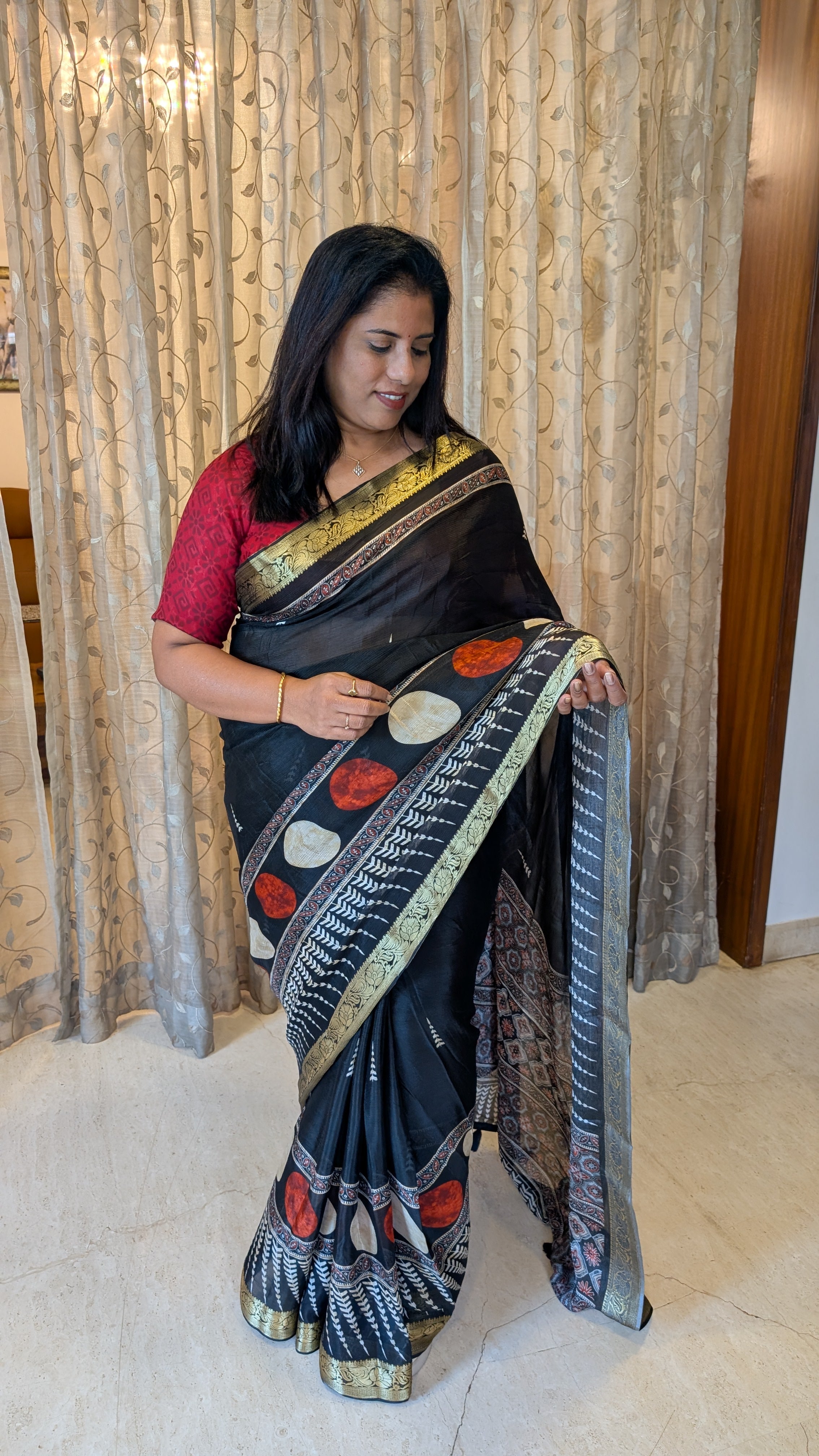 Black Chinnon Silk Digital Print