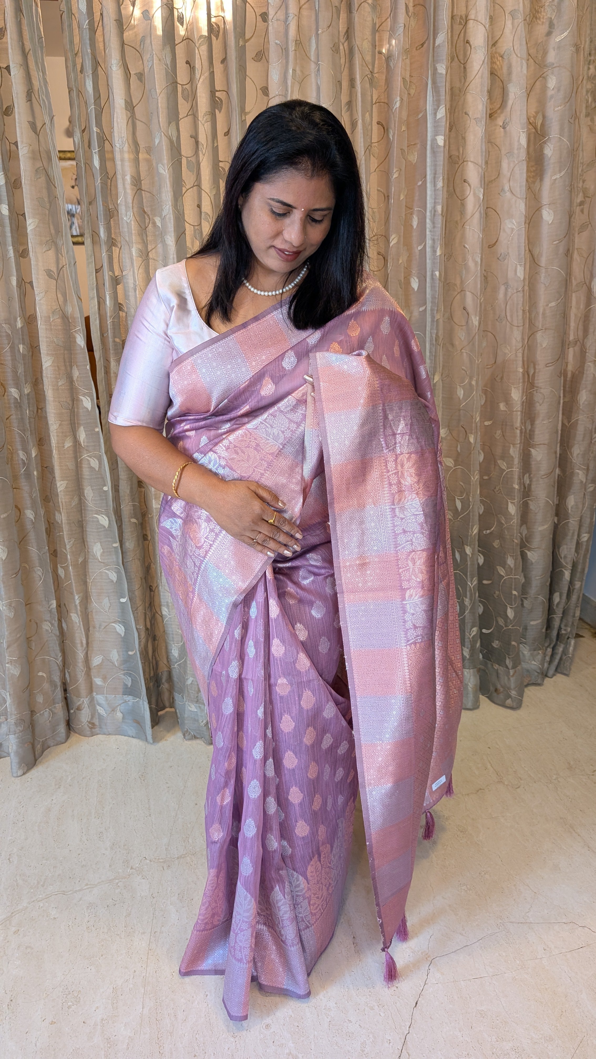 Cotton Saree with Silver Zari
