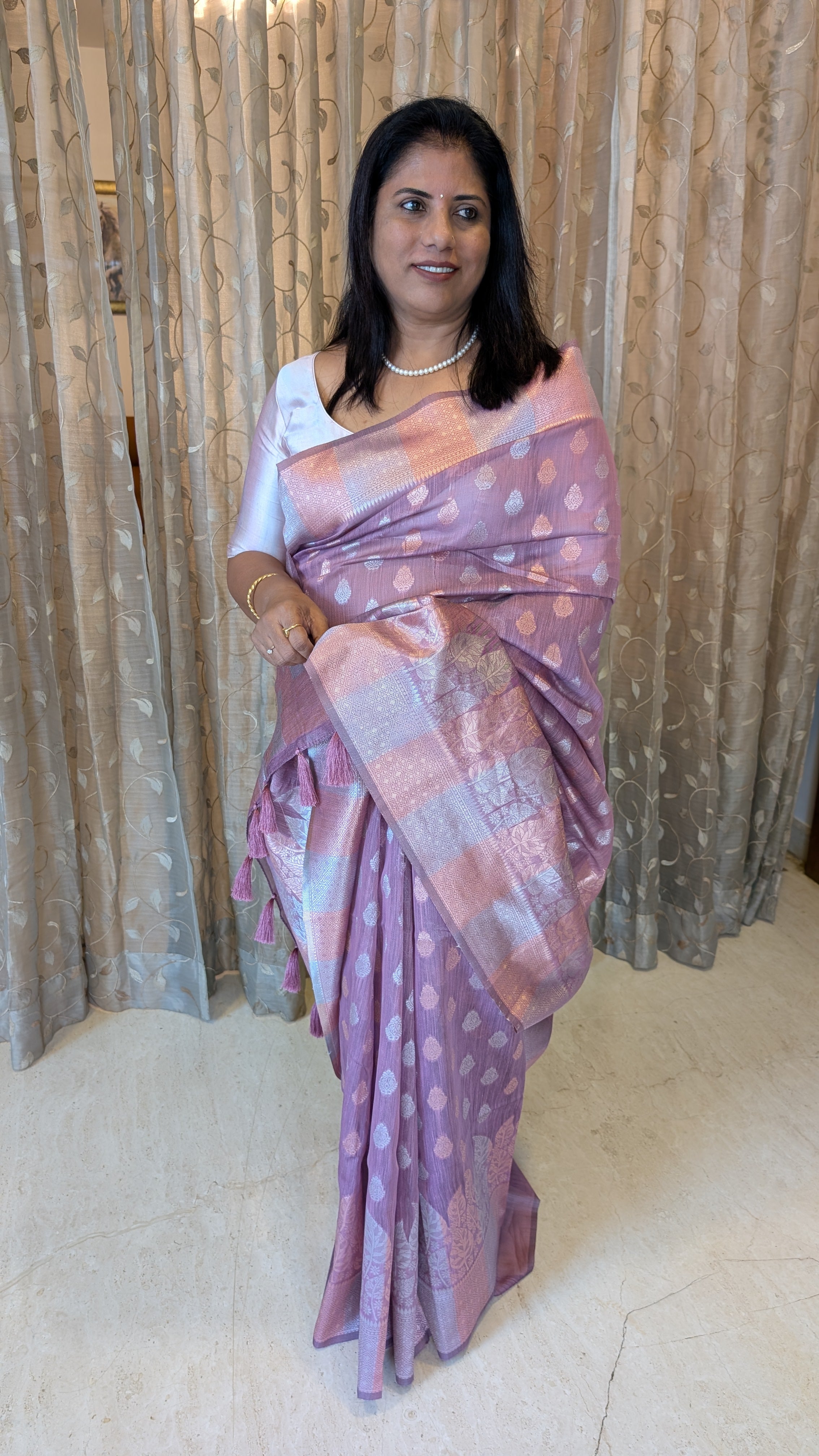 Cotton Saree with Silver Zari