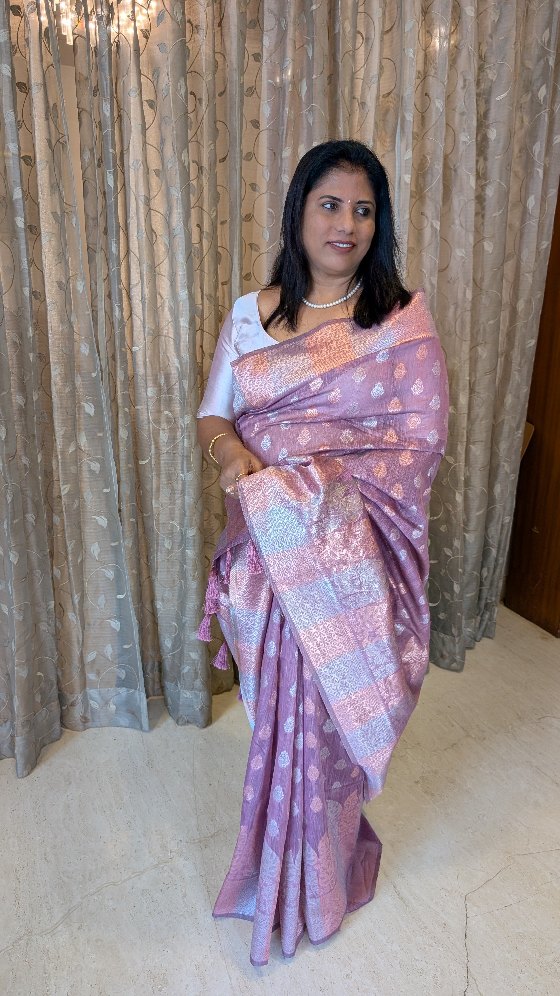 Cotton Saree with Silver Zari