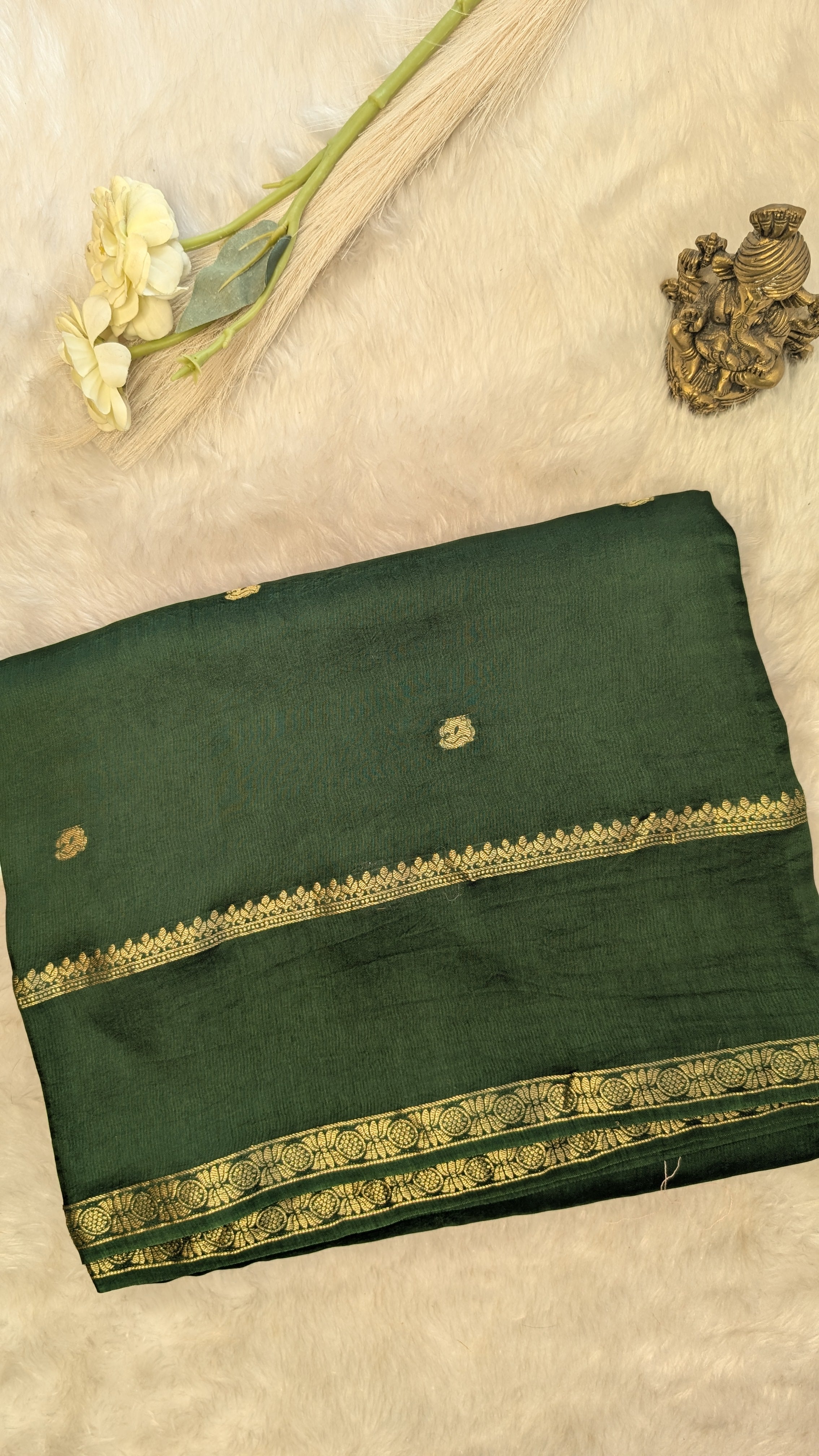 Viscose Silk with Gap Border (Dark Green)