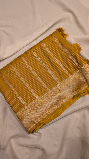 Banaras Crepe Stripes-Mustard