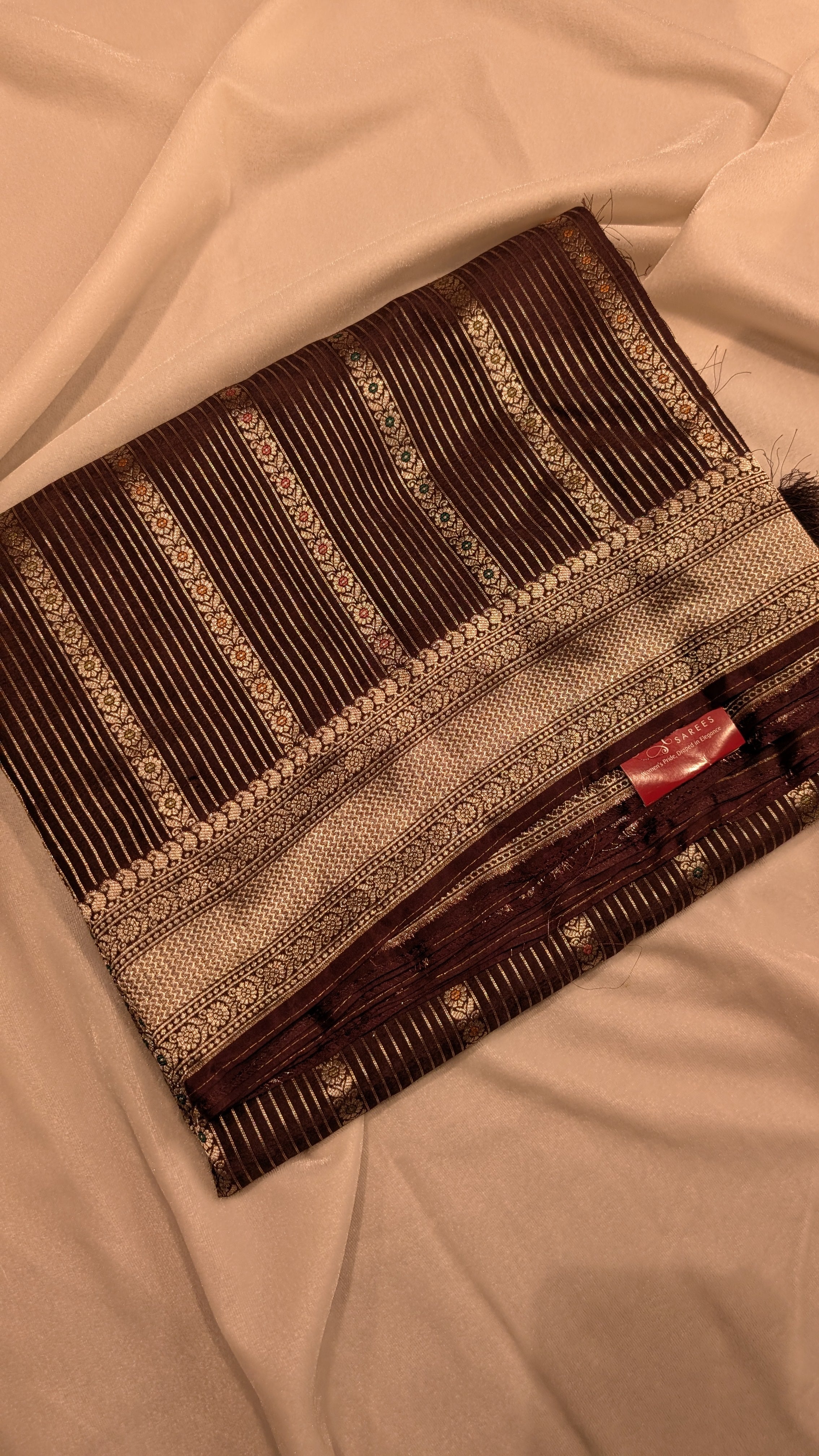 Banaras Crepe Stripes-Coffee Brown