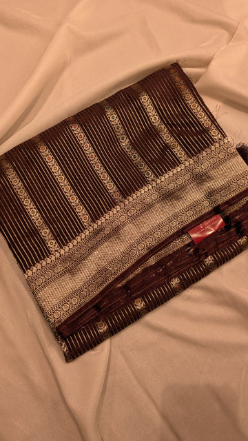 Banaras Crepe Stripes-Coffee Brown