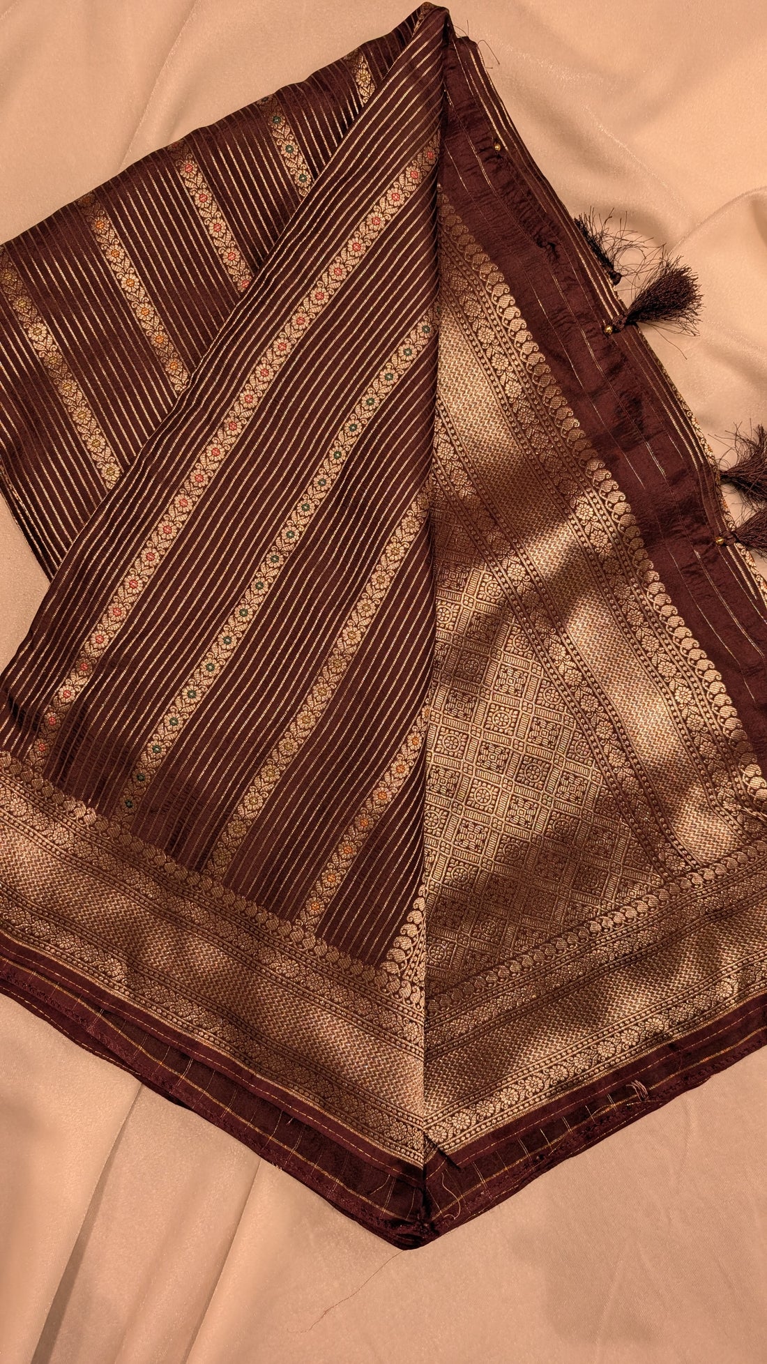 Banaras Crepe Stripes-Coffee Brown