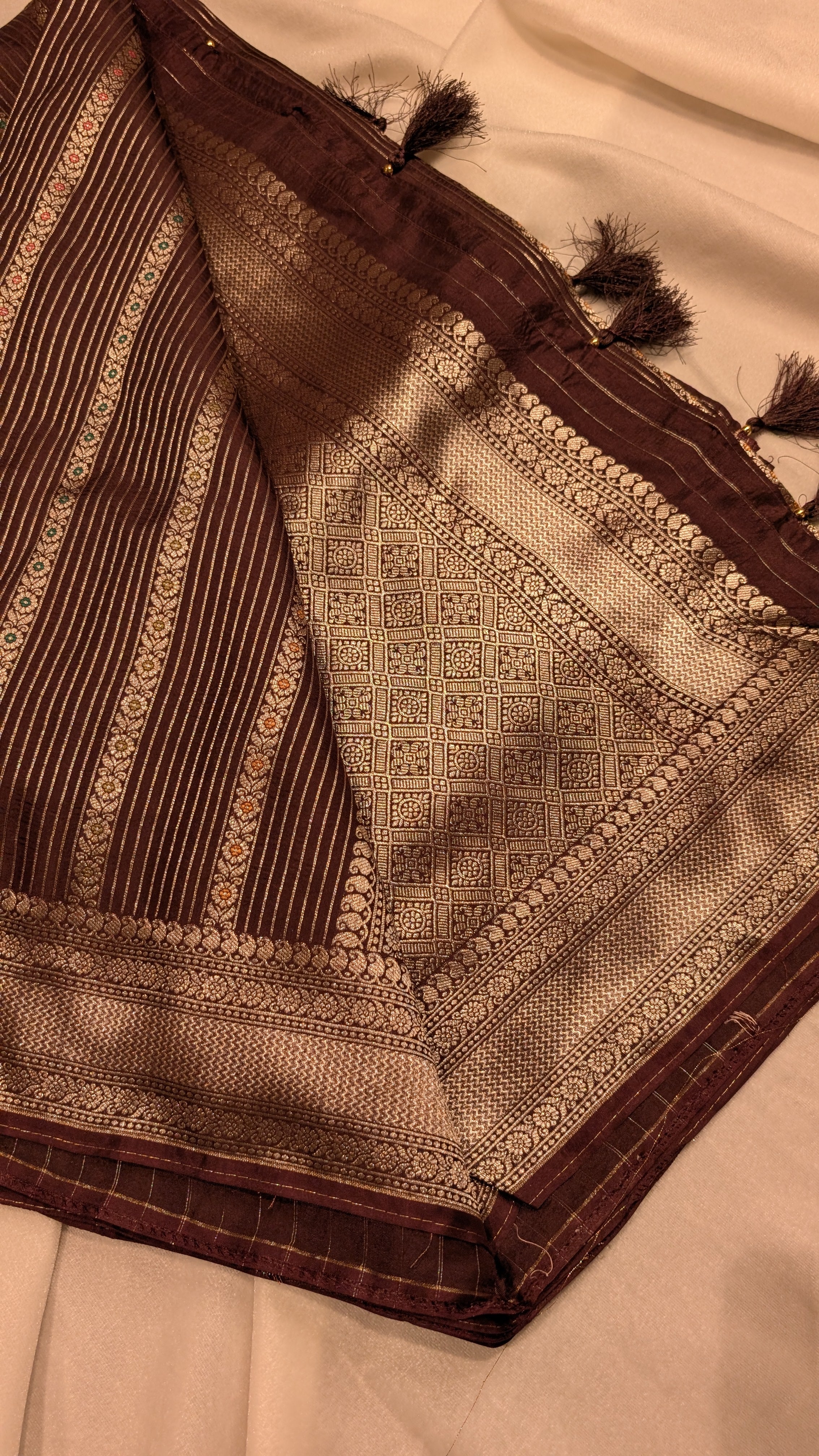 Banaras Crepe Stripes-Coffee Brown
