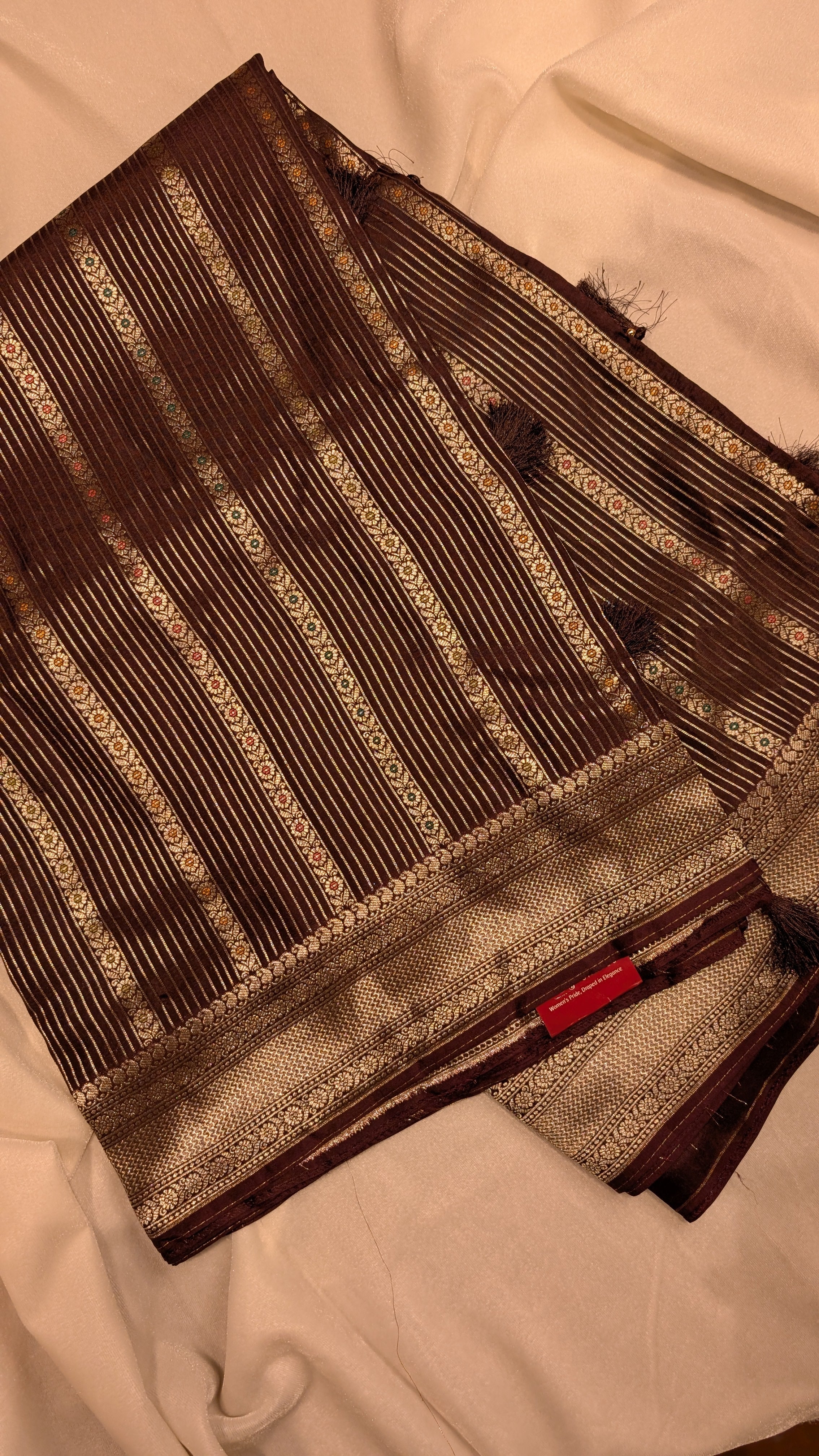 Banaras Crepe Stripes-Coffee Brown