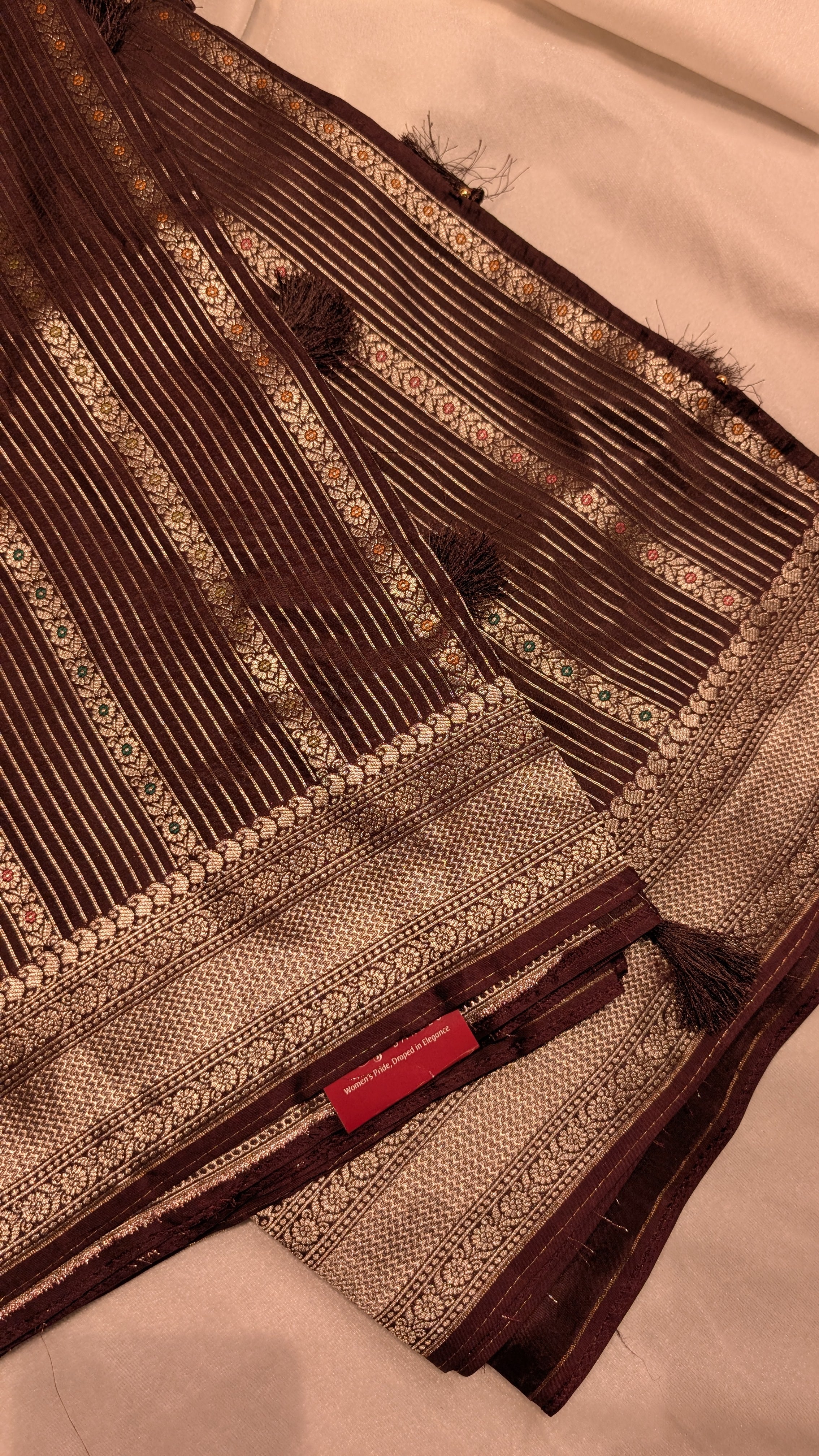 Banaras Crepe Stripes-Coffee Brown
