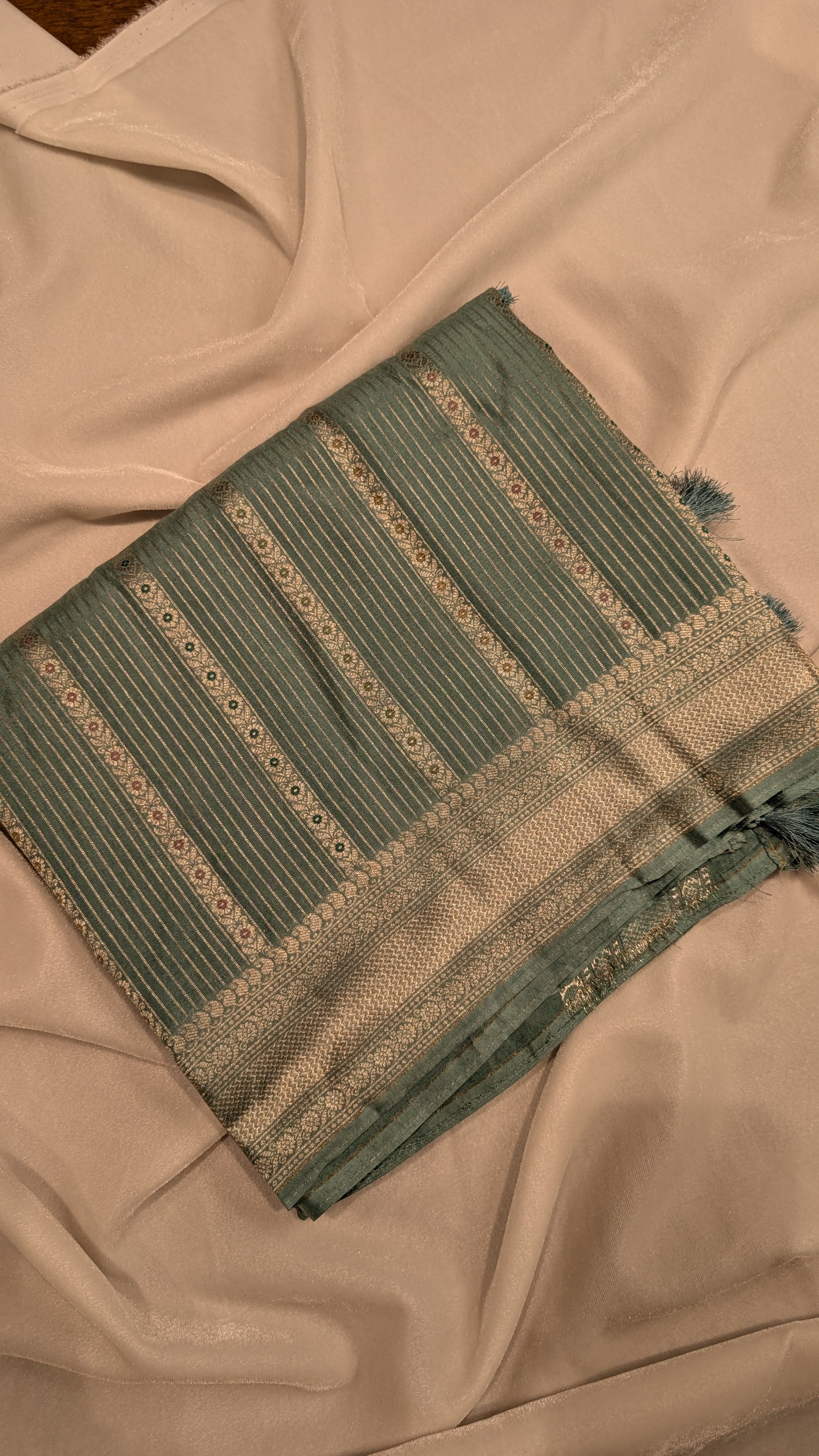 Banaras Crepe Stripes-Pastal Green